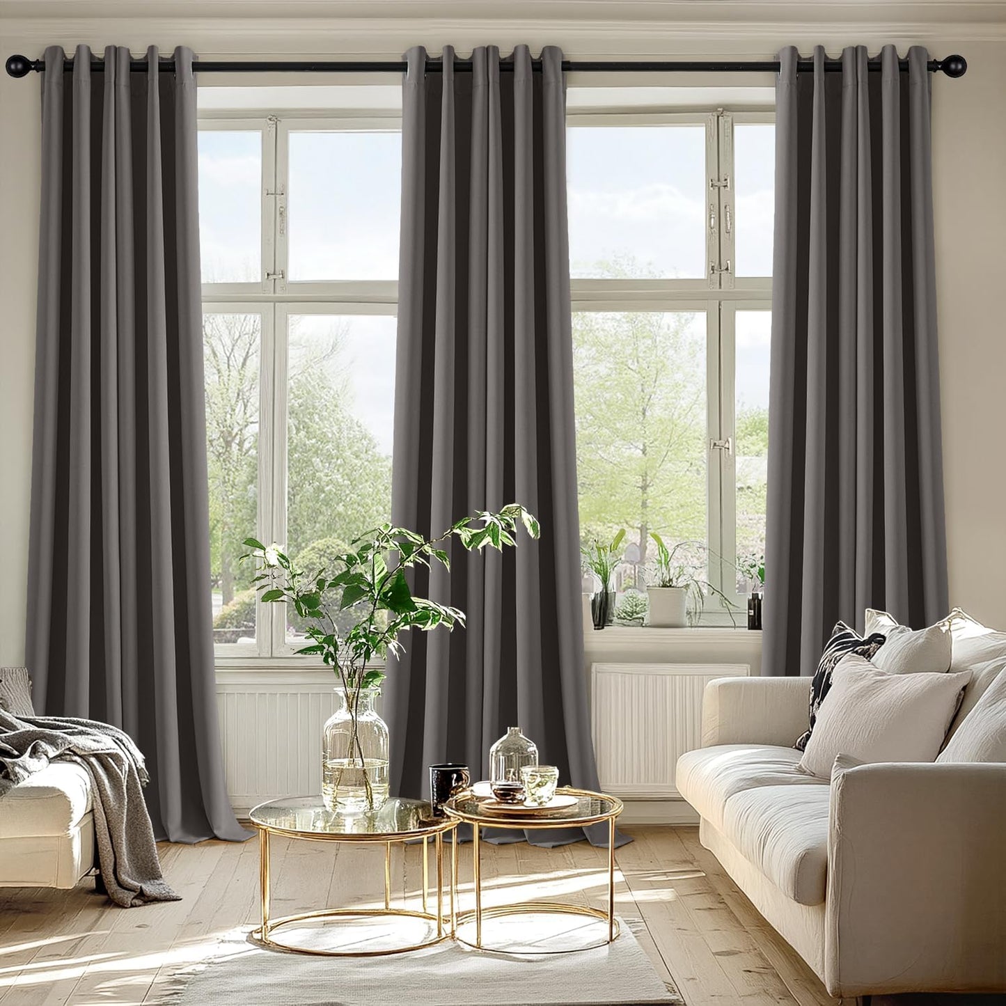 MIULEE Grey Blackout Curtains for Bedroom Living Room 96 Inches Long 2 Panels, Thermal Insulated Room Darkening Drapes Solid Grommet Top Noise Reduction Light Blocking Window Treatments 40x96 Inch