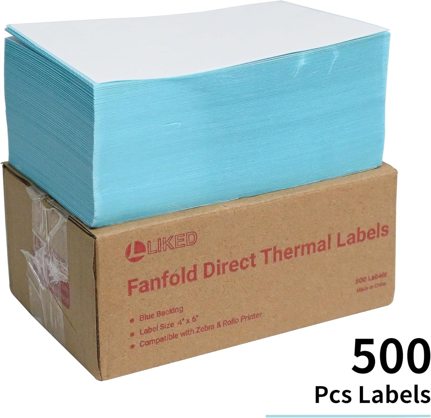 L LIKED 500 Fanfold 4 x 6 Thermal Labels, with Perforated Line Shipping Labels, Compatible with Zebra & Rollo Printer, White, Commercial Grade