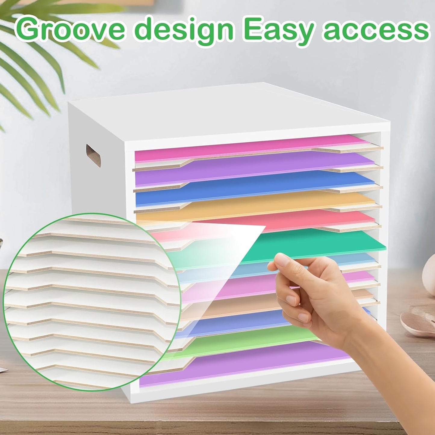 13"x13" Wooden Construction Paper Organizer, 12 Tier Larger Size Literature Organizer with Adjustable Shelves Letter Mail Tray Craft & Stamp Stackable Cardstock Storage Rack for Home Office Classrooms