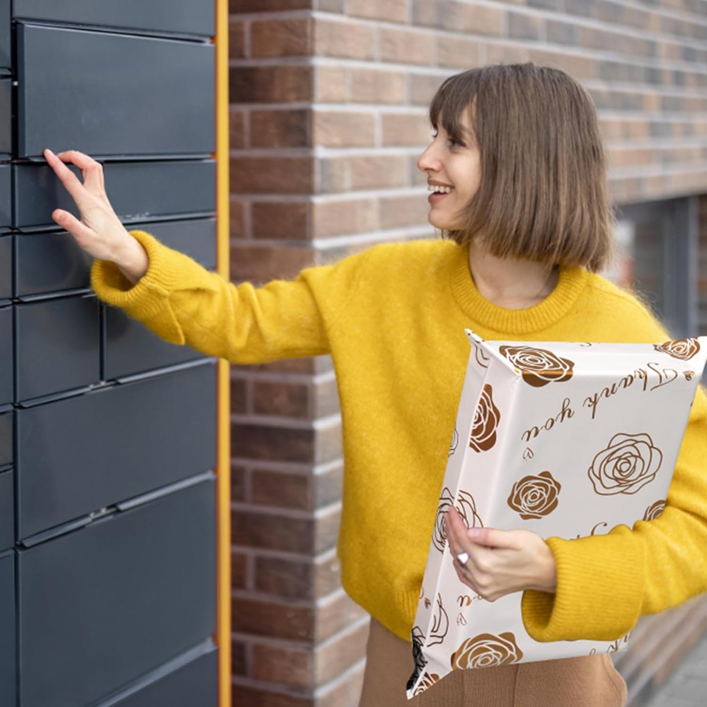 Thank You Poly Mailers 10x13 Inch 100 Pcs - Gold Rose Printed Shipping Bags for Clothing - Waterproof and Tear Resistant Mailing Envelopes - Self-Sealing Packaging Bags for Small Business