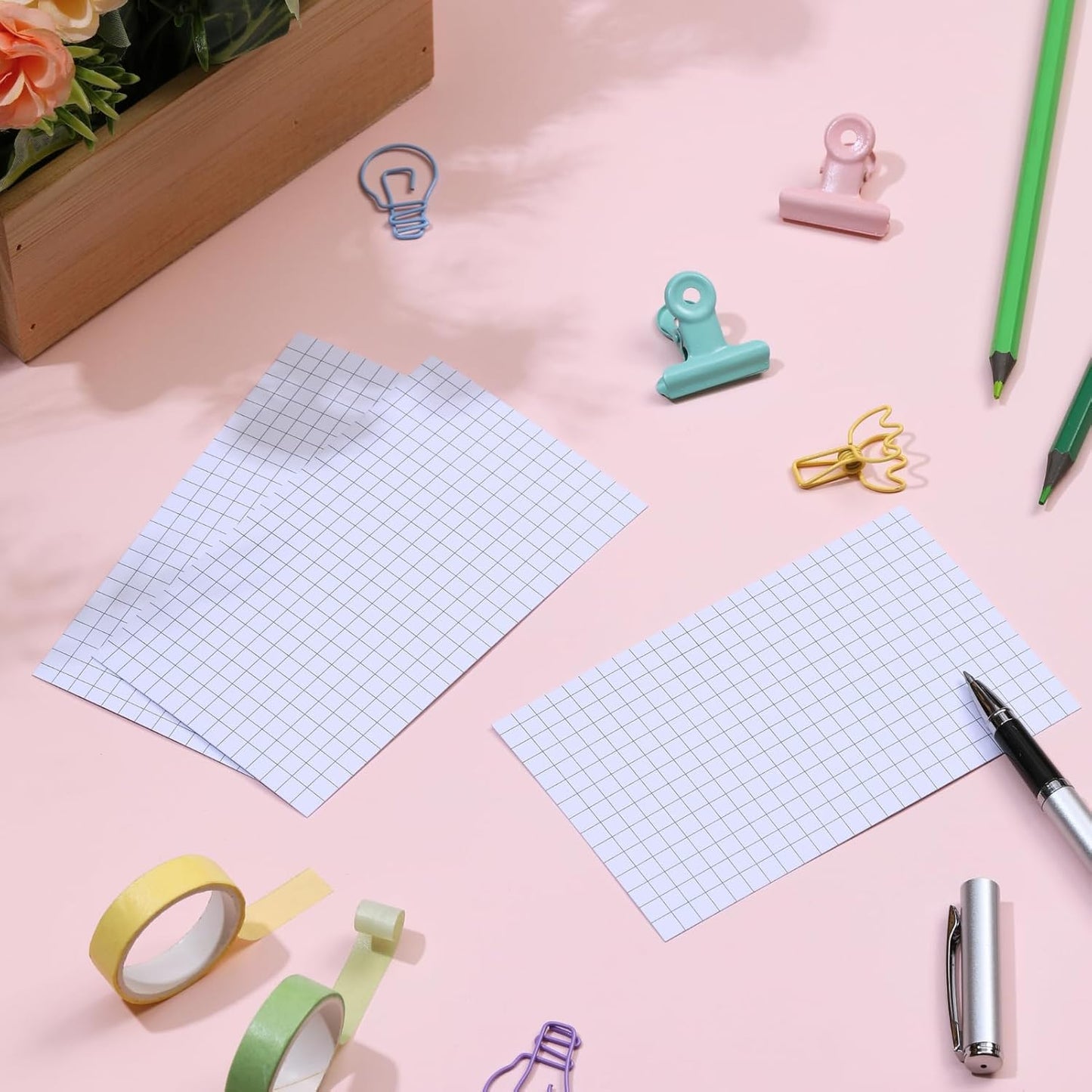 Extra Heavyweight Grid Index Cards 3x5 Inch 92lb Weight Double Sided Graph Ruled Notecards Thick Flash Cards for Note-Taking, Studying, and Organization, Ideal for School, Home and Office - 100 Count