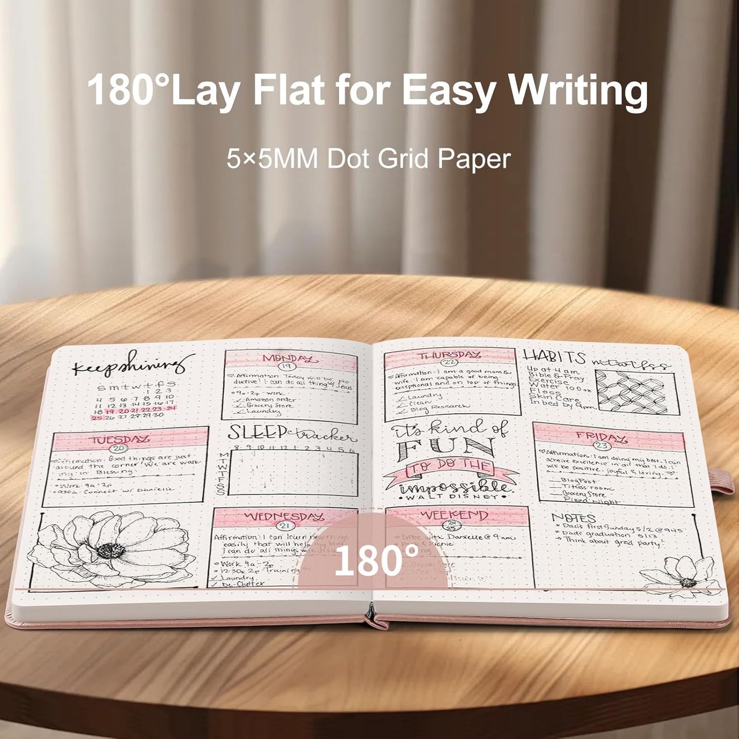 AHGXG Bullet Dotted Journal - Dot Grid Notebook Journal, 120 GSM Thick Acid-Free Paper, A5 Dotted Notebook 160 Pages, Leather Hardcover, Inner Pocket, Journal Stencil, 5.7'' × 8.3'' - Rose Gold