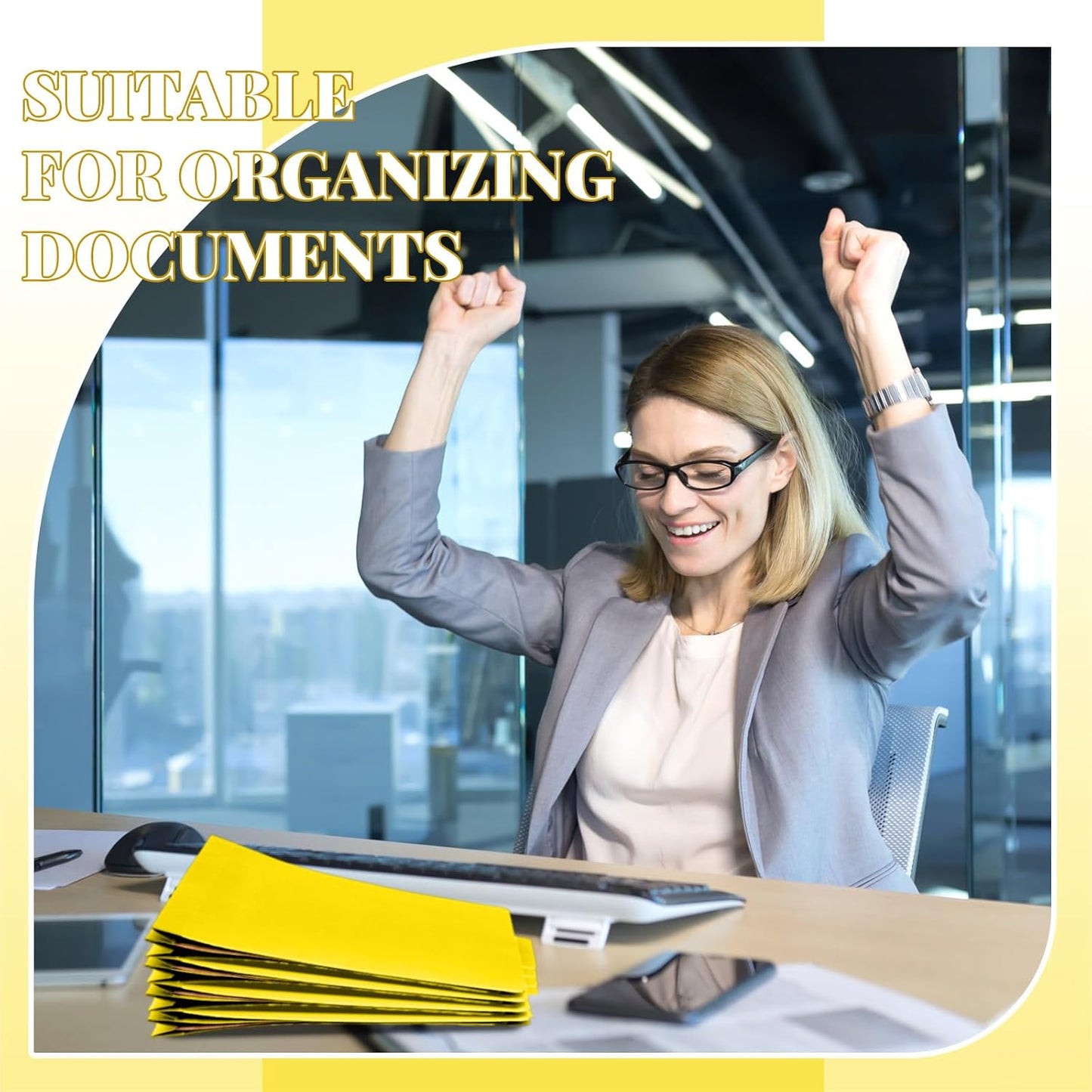 48 Pcs Classification Folders Letter Size, 2 Divider Pressboard File Folders with 3. 5 Inch Expansion, 2 Prongs Fastener, Heavy Duty Office File Organizers for Teachers, Medical (Yellow)