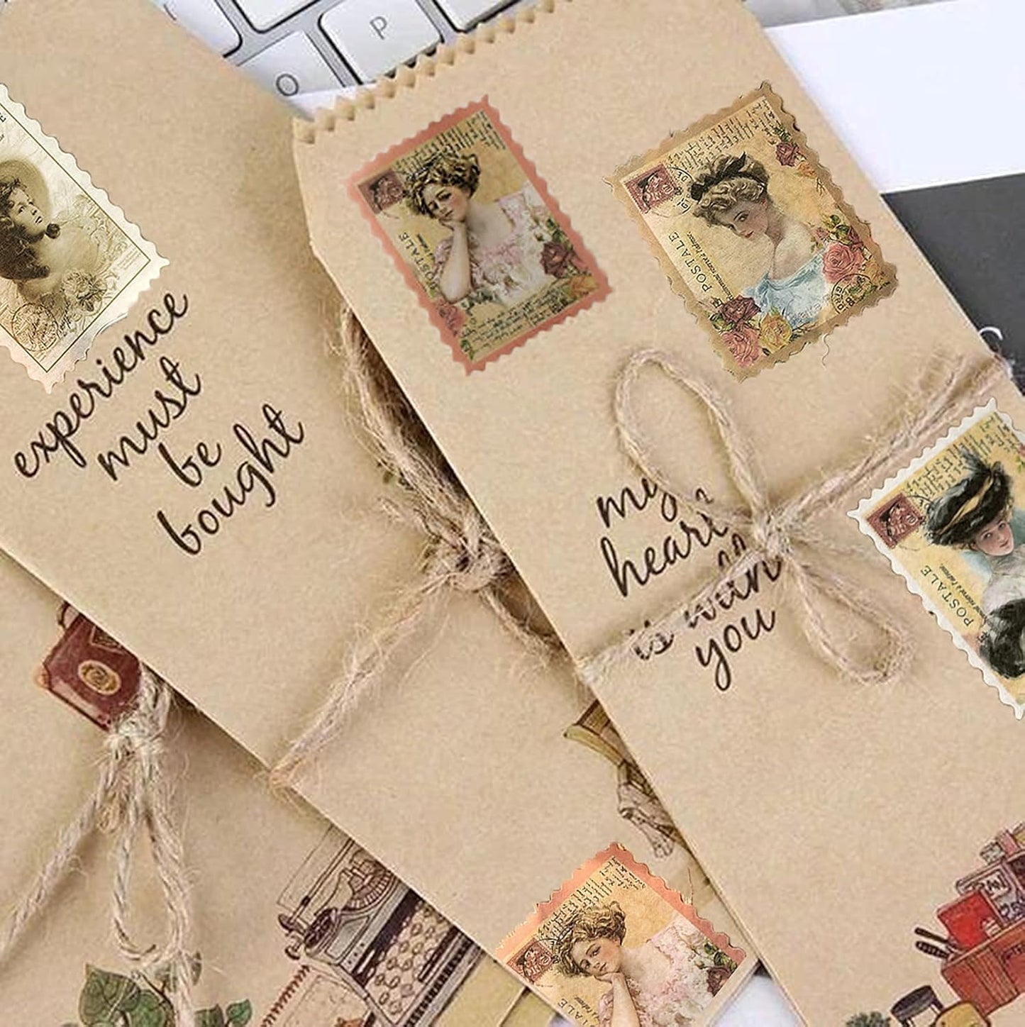 Vintage Flower Stickers, Postage Stamp Look Stickers, Aesthetic Botanical Deco Paper Sticker for Scrapbooking, Journaling Supplies, Planners, Kid DIY Art Crafts (Classical Beauty 60PCS)