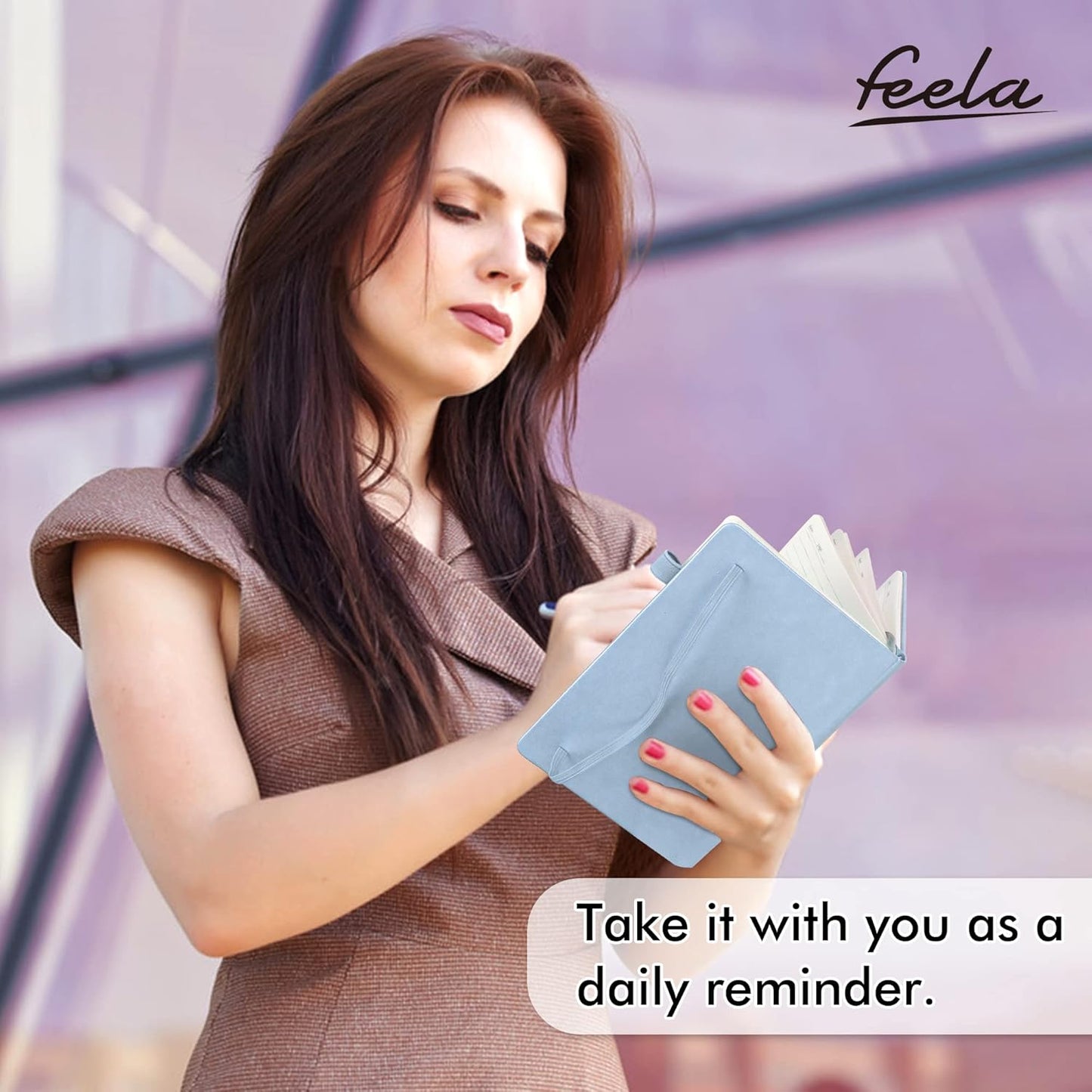 feela 24 Pack Journal Notebook for Work, Business Notebook Bulk Hardcover Lined Writing Journal with Pen Holder for Men Women Note Taking, with 24 Black Pens, 120 GSM, 5.1”x8.3”, A5, Light Blue