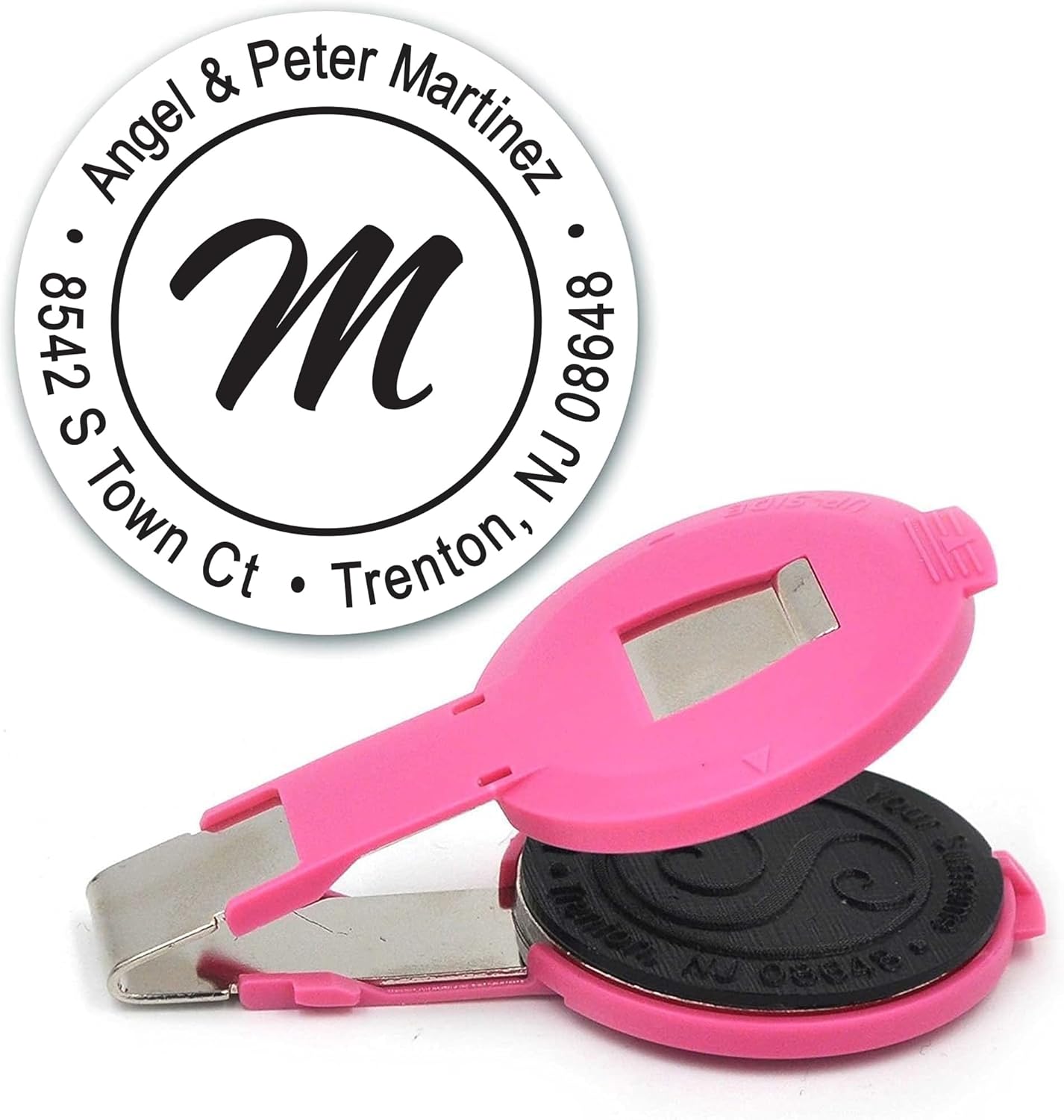 Custom Monogram Address Embosser - Personalized Round Seal - Pink Insert Only - Style EM020
