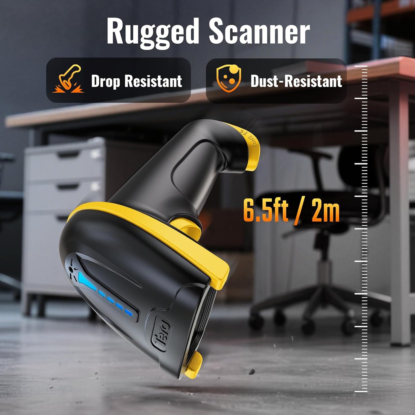 Tera Barcode Scanner Wireless Versatile 2-in-1 (2.4Ghz Wireless+USB 2.0 Wired) with Battery Level Indicator, 328 Feet Transmission Distance Rechargeable 1D Laser Bar Code Reader Handheld 5100 Yellow