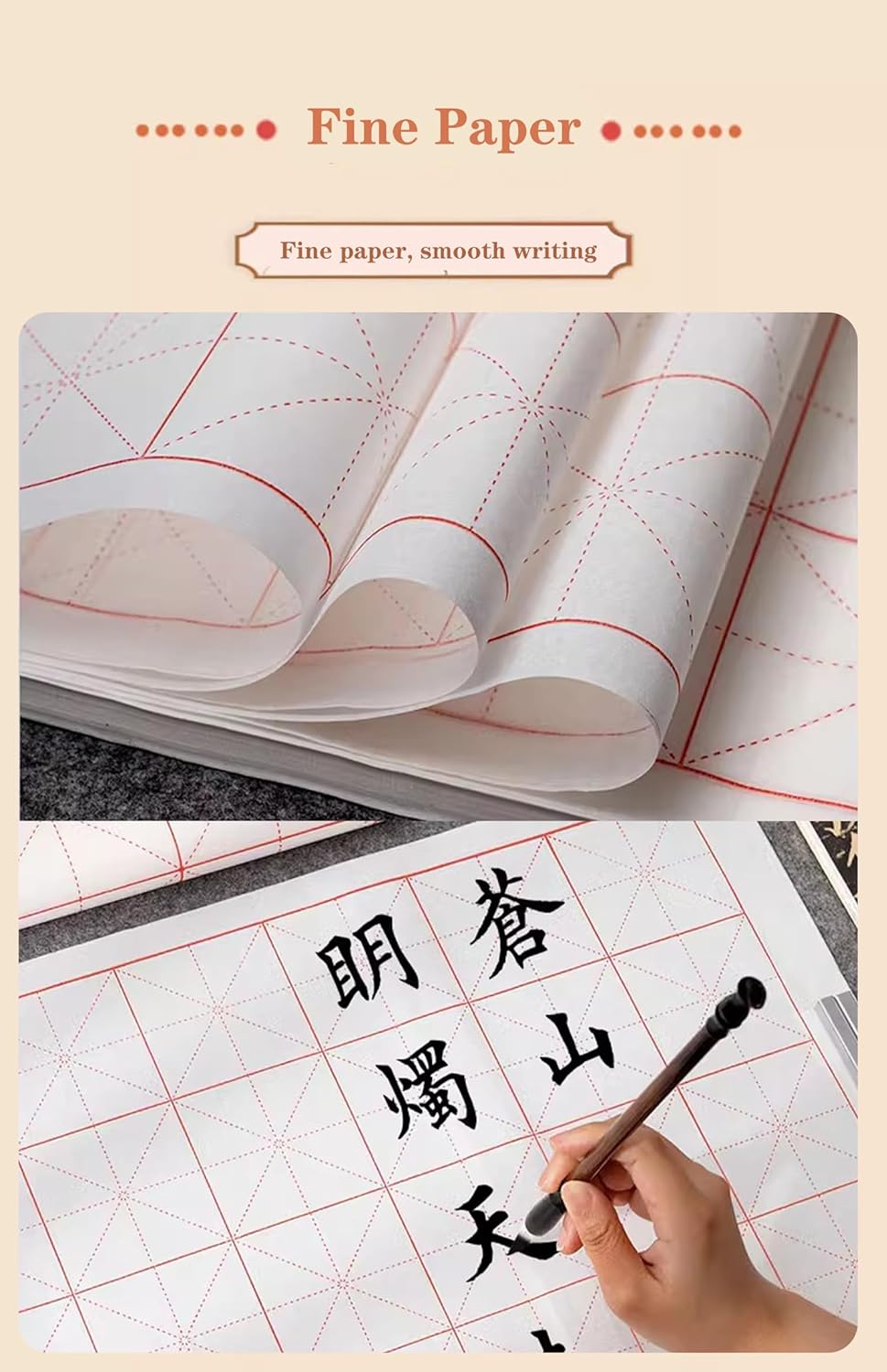 Chinese Calligraphy Practice Paper with Grid, 100 Sheets, White Rice Paper for Brush Writing, Xuan Paper (White, Grid-10cm)