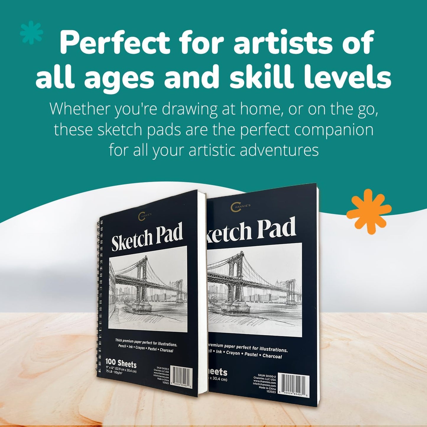 Channie's Dual Pack Sketch Pads for Kids & Adults - Premium Quality Drawing Paper, Ideal for Pencils, Pens, Charcoal, and Markers - Durable Sketchbook for Drawing & On-The-Go Creativity