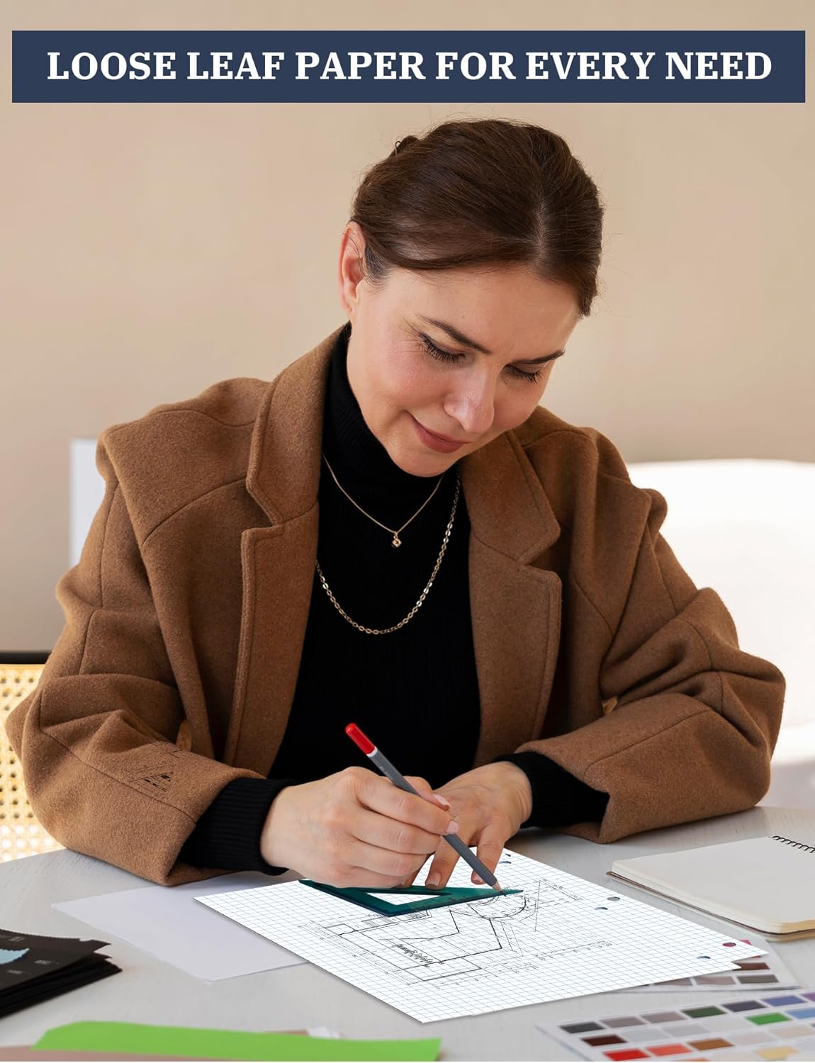 480 Sheets Graph Paper Loose Leaf 8 x 10.5, 8 x 10-1/2’’ Blueprint Quadrille Pad, 4x4 Graph Ruled Filler Paper, 3-Hole Punched Grip Papers Lined Bulk, Loose Leaf Paper 8 x 10.5 with 3-Ring for Binder