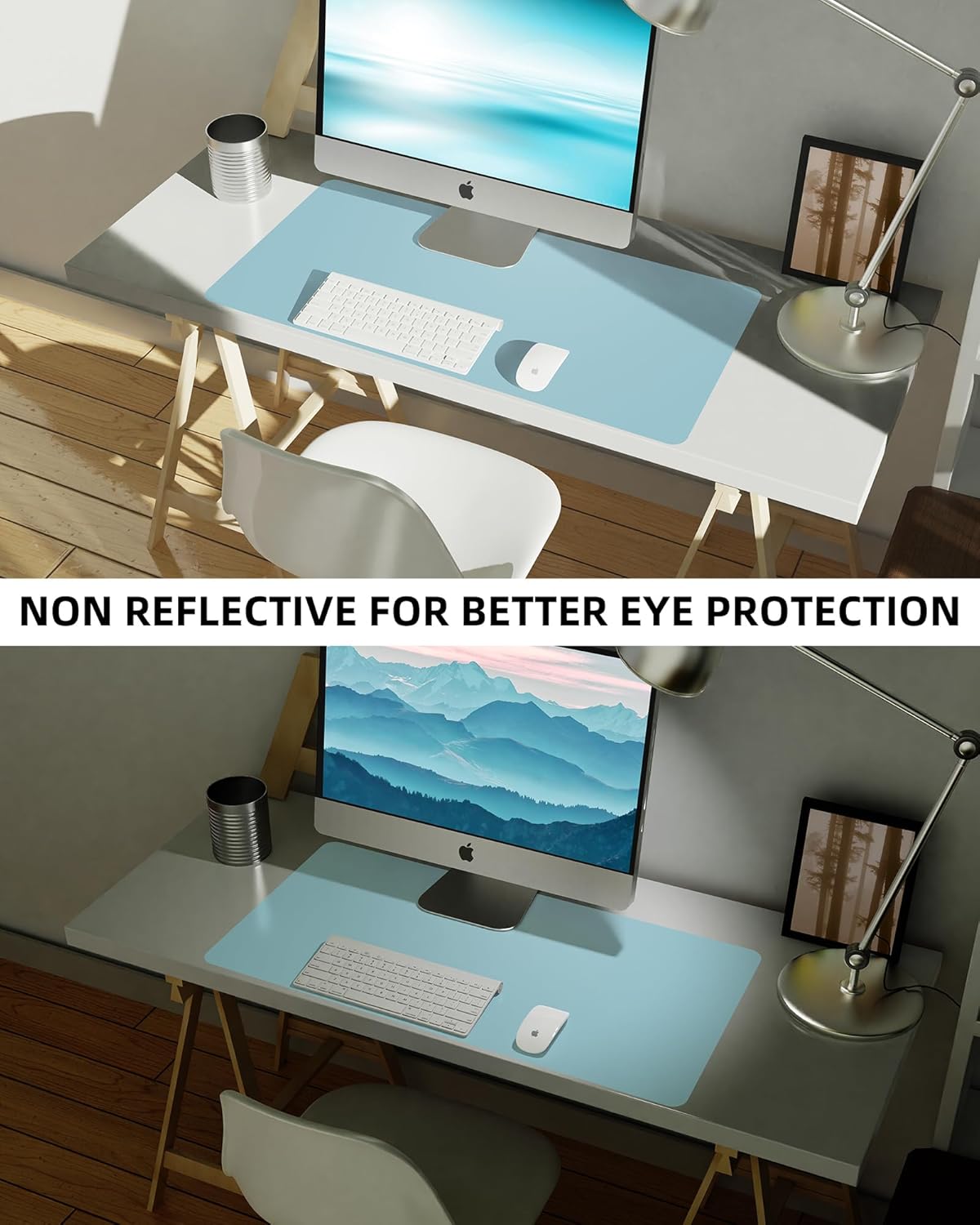 AFIING Leather Desk Pad Protector,Mouse Pad,Office Desk Mat, Non-Slip PU Leather Desk Blotter,Large Desk mat,Waterproof Keyboard mat for Office/Home/Decor (Light Blue,48"" x 17"")