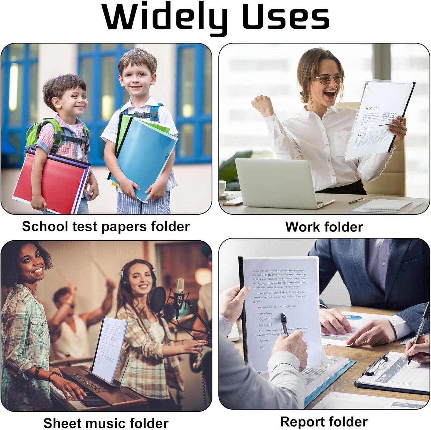 Thenshop 100 Pcs Clear Report Covers with Sliding Bars Sliding Bar File Folder Binder Plastic Report Folder for File Paper Book Resume Letter Office, 30 Sheet Capacity(Black)