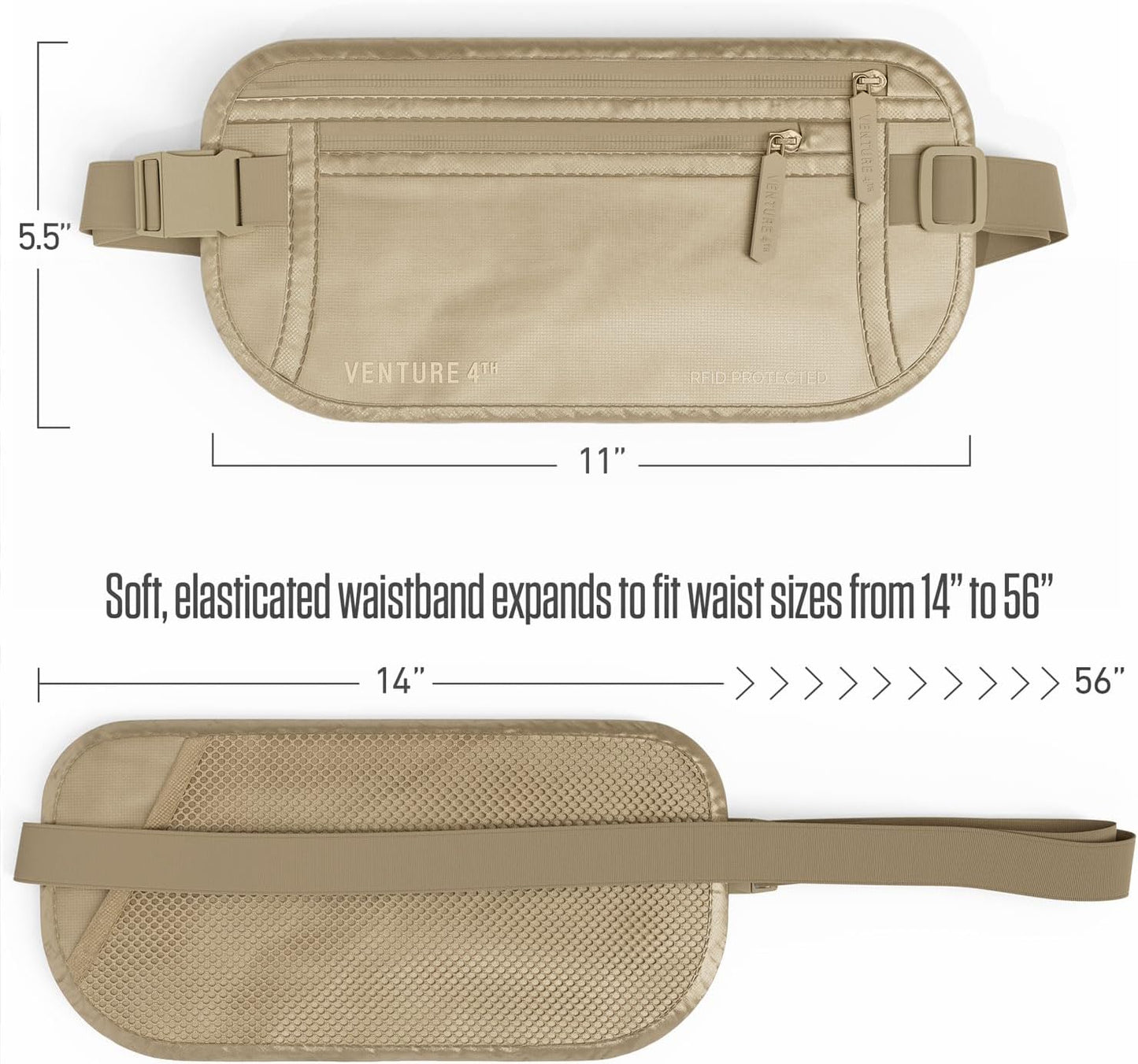 Travel Money Belt, RFID Blocking for Men & Women - Ideal for Keeping Your Cash, Credit Card, Passport, Phone Safe When Traveling (Sleek Beige)