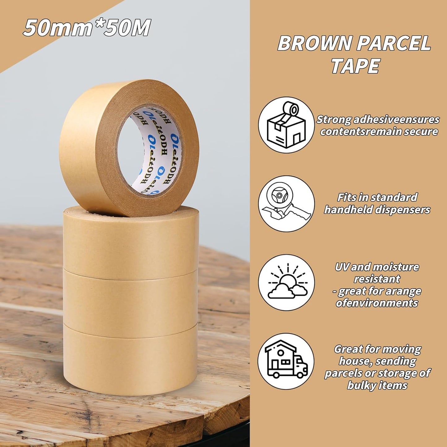 12 Pack Brown Paper Packing Tape, Kraft Paper Tape Bulk 2" x 55 Yardx 7 mil Gummed Tape for Marking, Sealing Box, Masking, Shipping, Strong Adhesive Easy-to-Tear Waterproof Tape