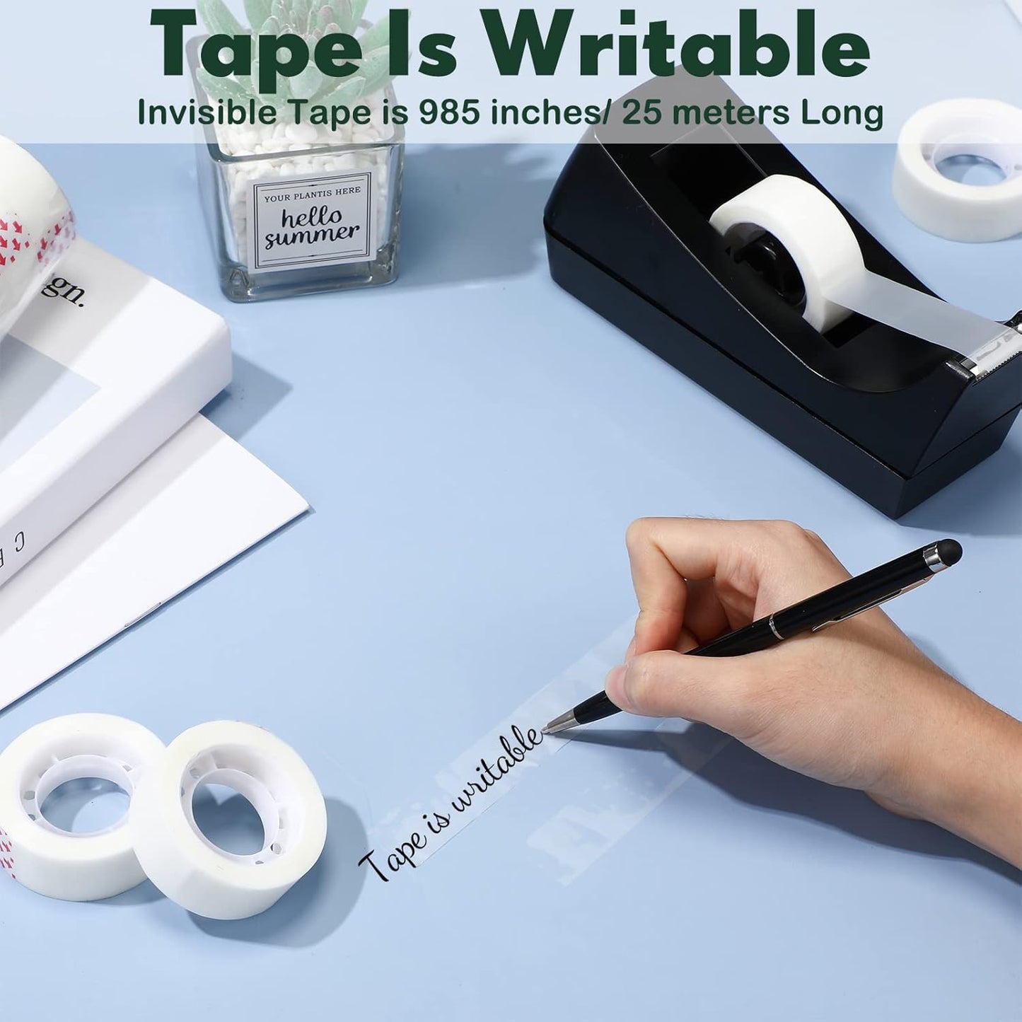 Yahenda 10 Pack Desktop Tape Dispenser Non Skid Base with 0.7 x 985 Inches Invisible Tape Refills Bulk Weighted Roll Dispenser for Office Home School