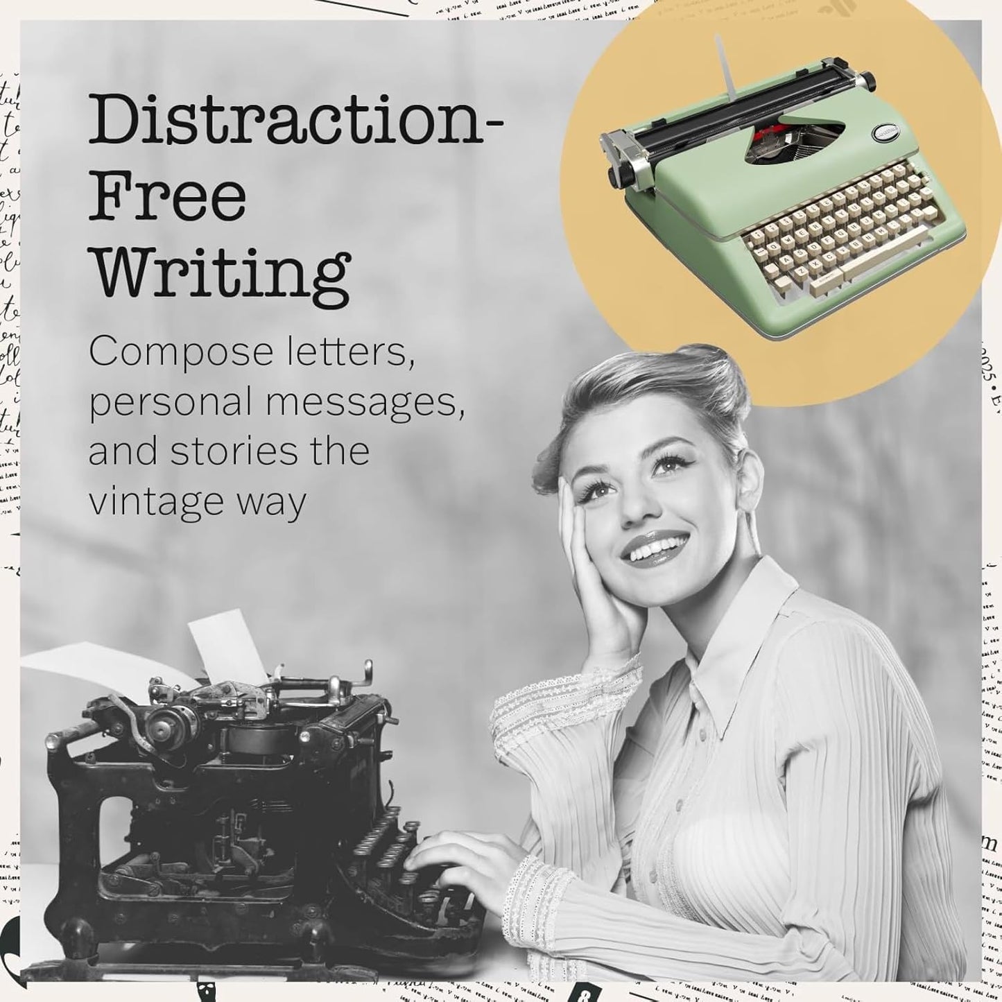 Maplefield Vintage Manual Typewriter - Seafoam Green, Standard 8 x 11 in Paper - Home & Office Decor - Portable Word Processor & Writing Machine