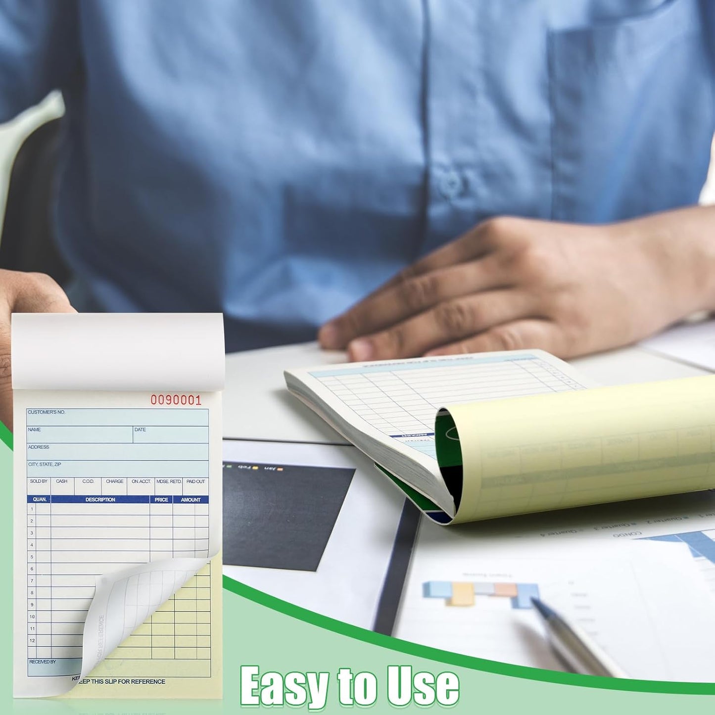 Lincia 1 Pads Sales Order Books 2 Part Carbonless (White/Canary Yellow) Receipt with Carbon Copies Cover Receipt Form Invoice 50 Sets Per Book (4.18 x 7.2 Inch/ 10.6 x 18.3 Cm)