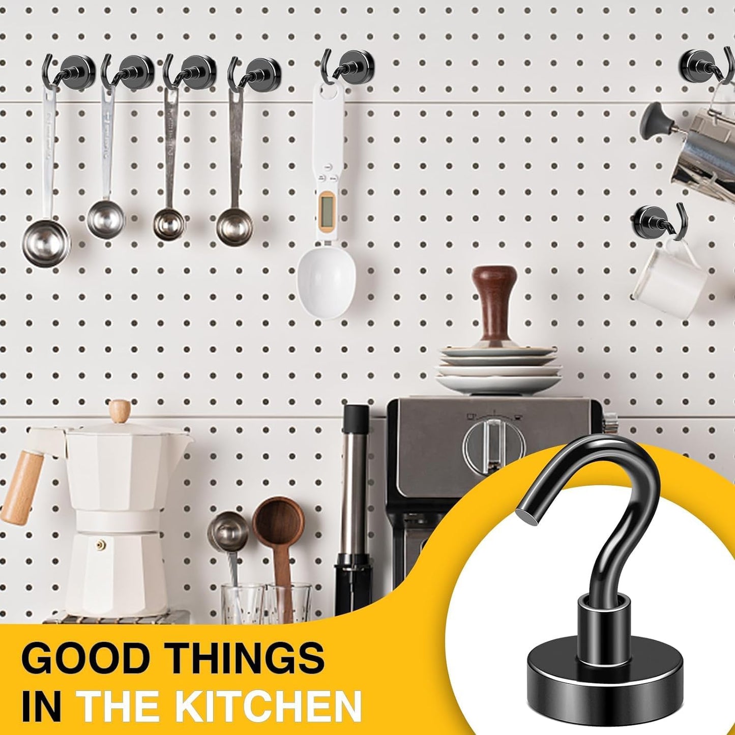 DIYMAG Black Magnetic Hooks, 50 LB Heavy Duty Strong Magnets with Hook, Rare Earth Neodymium Magnet for Cruise Cabins Ship Essentials 12 Packs