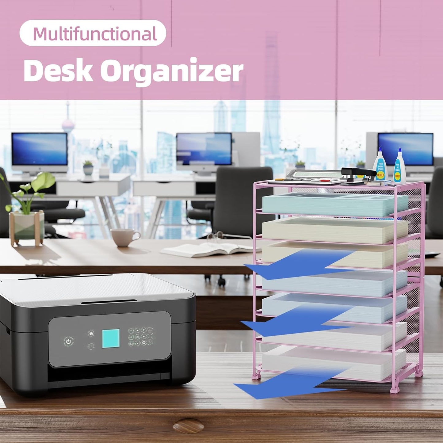 Simple Trending 2 Pack 8 Tier Letter Tray Paper - Mesh Desk File Organizer for Office School Desktop, Pink