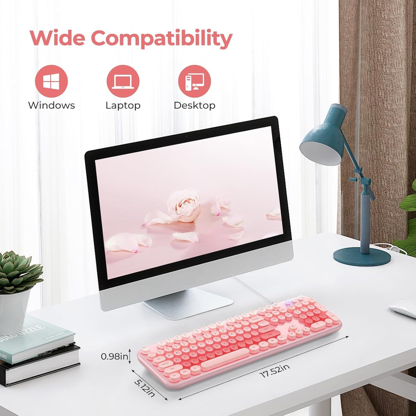 Wired Backlit Keyboard, USB Computer Keyboard with Retro Keycaps, Numeric Keypad and Media Hotkey for Office Desktop PC Laptop and Windows 7 8 10 11 (Pink Colorful)