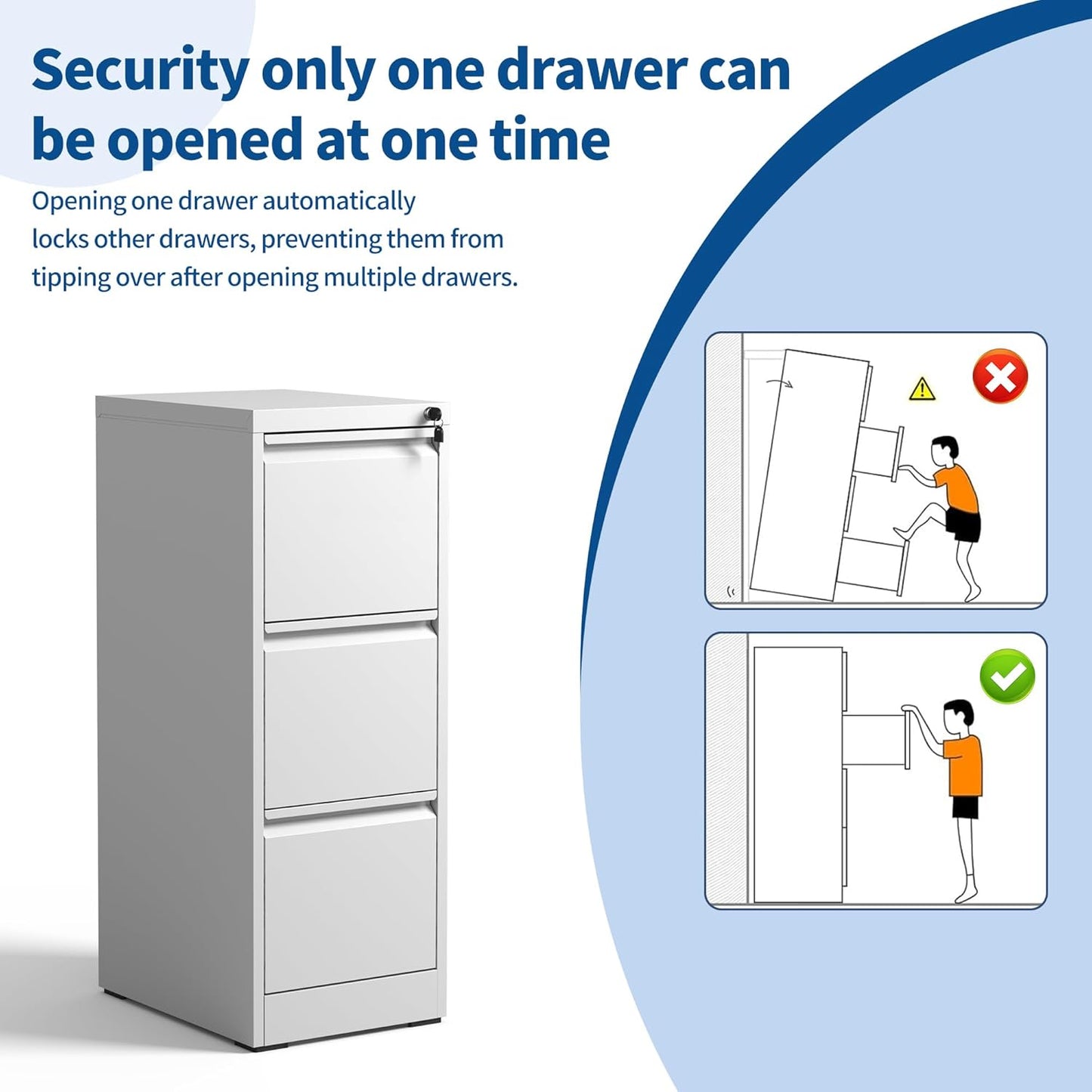 3-Drawer Locking Vertical File Cabinet, Metal Storage Cabinet for Office/Home – Secure Vertical Filing for Letter/Legal/A4/F4 Documents, Easy to Assemble Steel Cabinet (White, 3 Drawer-40 H)