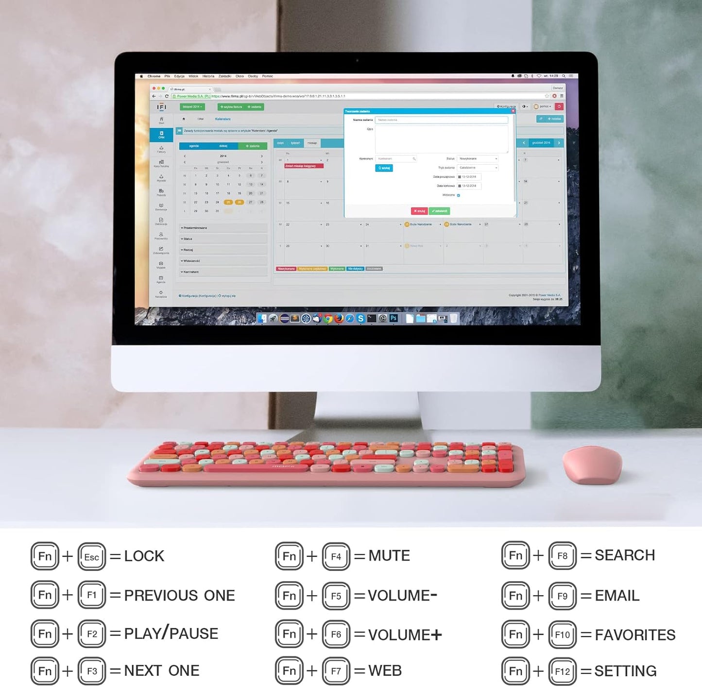MOFII Wireless Keyboard and Mouse, Ergonomic Full Size Keyboard and Mouse Combo for Mac, Windows 7/8/10, Laptop, Desktop, PC, Computer (Pink Colorful)