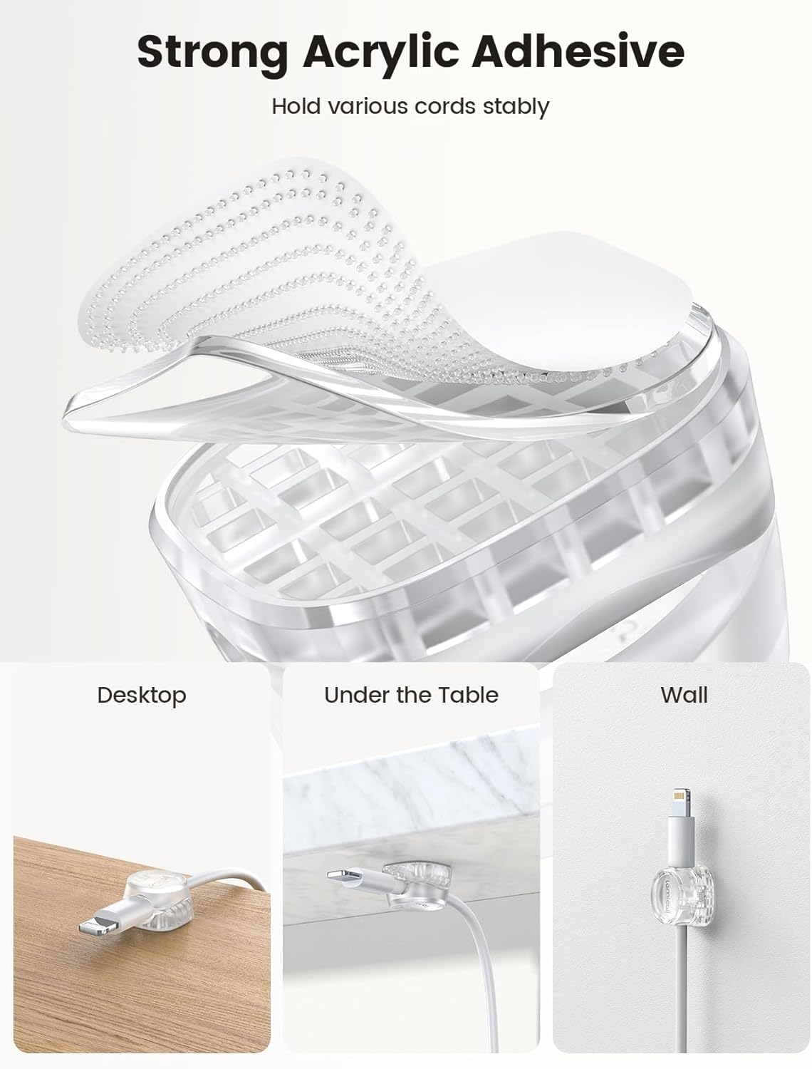 6Pack Cord Organizer, Office Desk Accessories - Lamicall Clear Cable Management Clips, Home Workspace Organization Accessories, Nightstand Wire Keeper Desk Decor, Dorm Room Essentials Desktop Gadgets