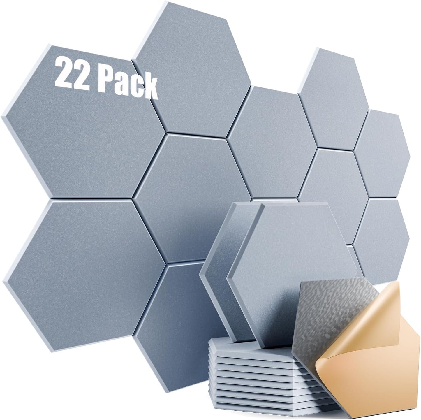 22 Pack Self-adhesive Acoustic Panels 12" X 10" X 0.4" - Sound Proof Foam Panels with High Density, Stylish Hexagonal Design, Flame Resistant, Absorb Noise and Eliminate Echoes(Smoky Gray)