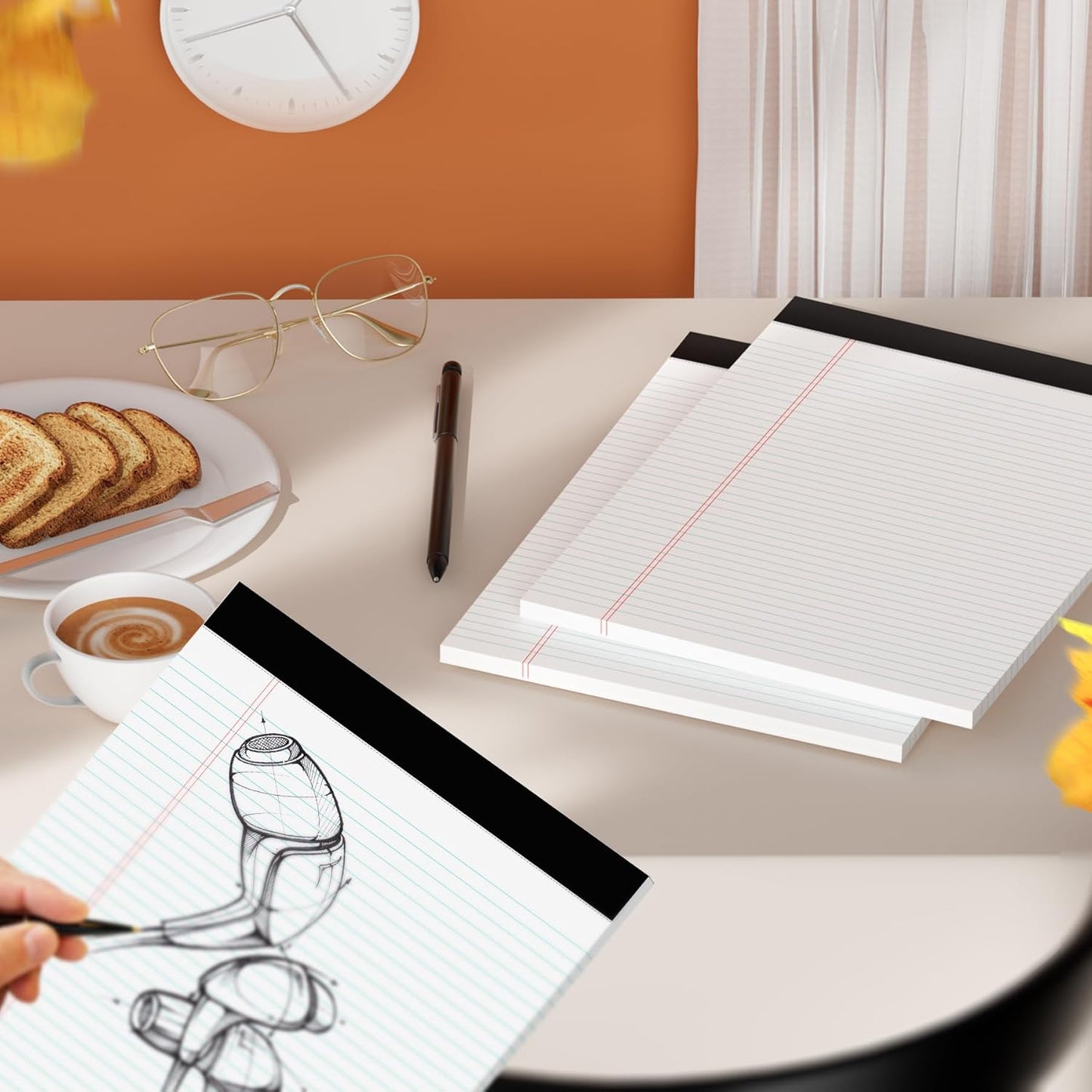 White Legal Pads 8.5 x 11 Writing Note Pads 9/32'' College Ruled & Double-Sided Printing - 30 Sheets Premium Thick Paper - 38 Lines Perforated Notepads 8.5 x 11'' 6 Pack for Office, Homework