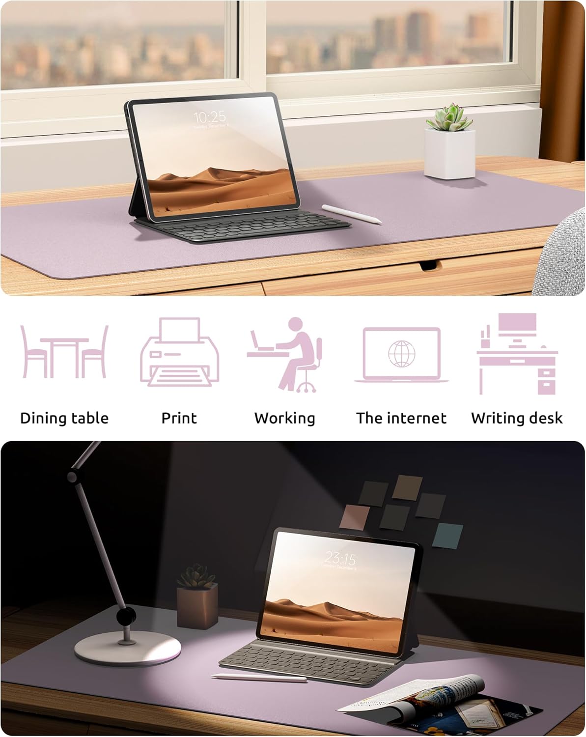YSAGi Leather Desk Pad Protector, Office Desk Mat, Large Mouse Pad, Non-Slip PU Leather Desk Blotter, Laptop Desk Pad, Waterproof Desk Writing Pad for Office and Home (Grayish Lavender, 23.6" x 13.8")