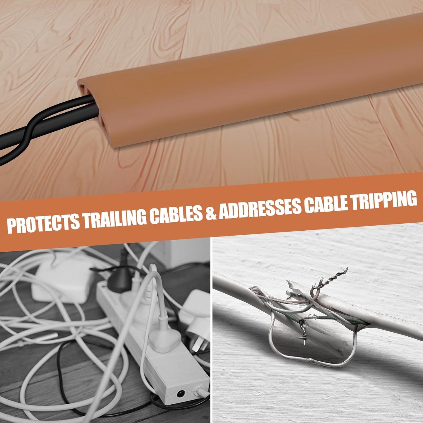 Floor Cord Cover Self Adhesive Cord Hider,10FT Cable Management, Extension Strip Protector for Wires, Prevent Cable Trips for Offices, Gyms, Exhibitions Cavity:0.51"(W) x 0.3"(H) Brown