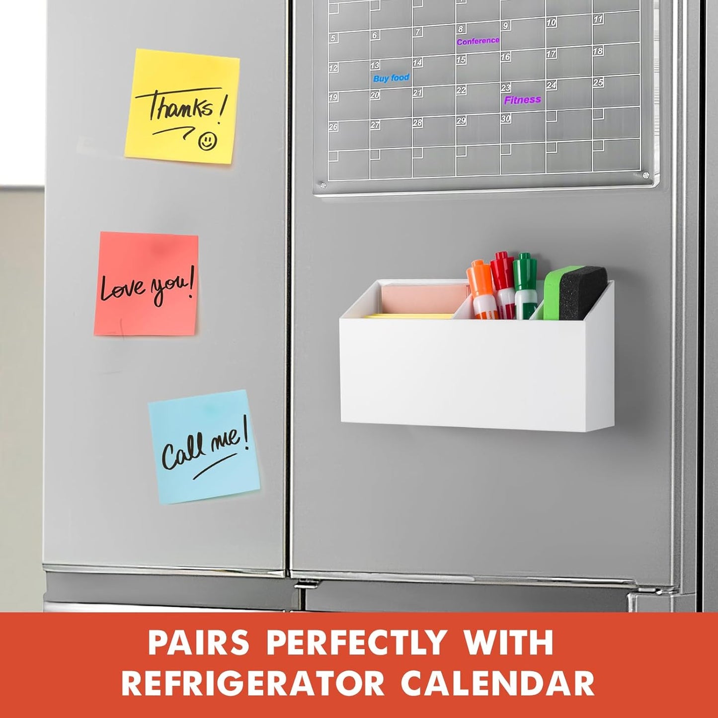 Magnetic Dry Erase Marker Holder, Acrylic Magnet Pen Holder for Whiteboard, Refrigerator, Magnetic Fridge Organizer for Office, Classroom, Whiteboard Maker Storage, Locker Organizer(White)