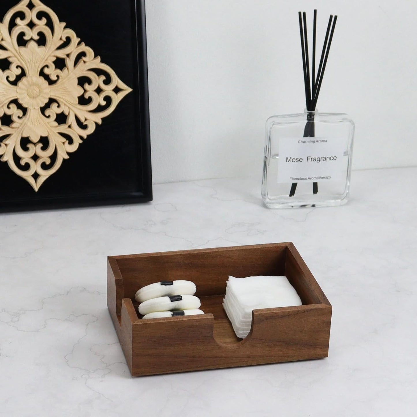 Buqoo 4x6 Notepad Holder Dispenser, Walnut Wood Sticky Notes Memo Pad Holder Dispenser Desk Supplies Organizer Accessories for Office Home Schools