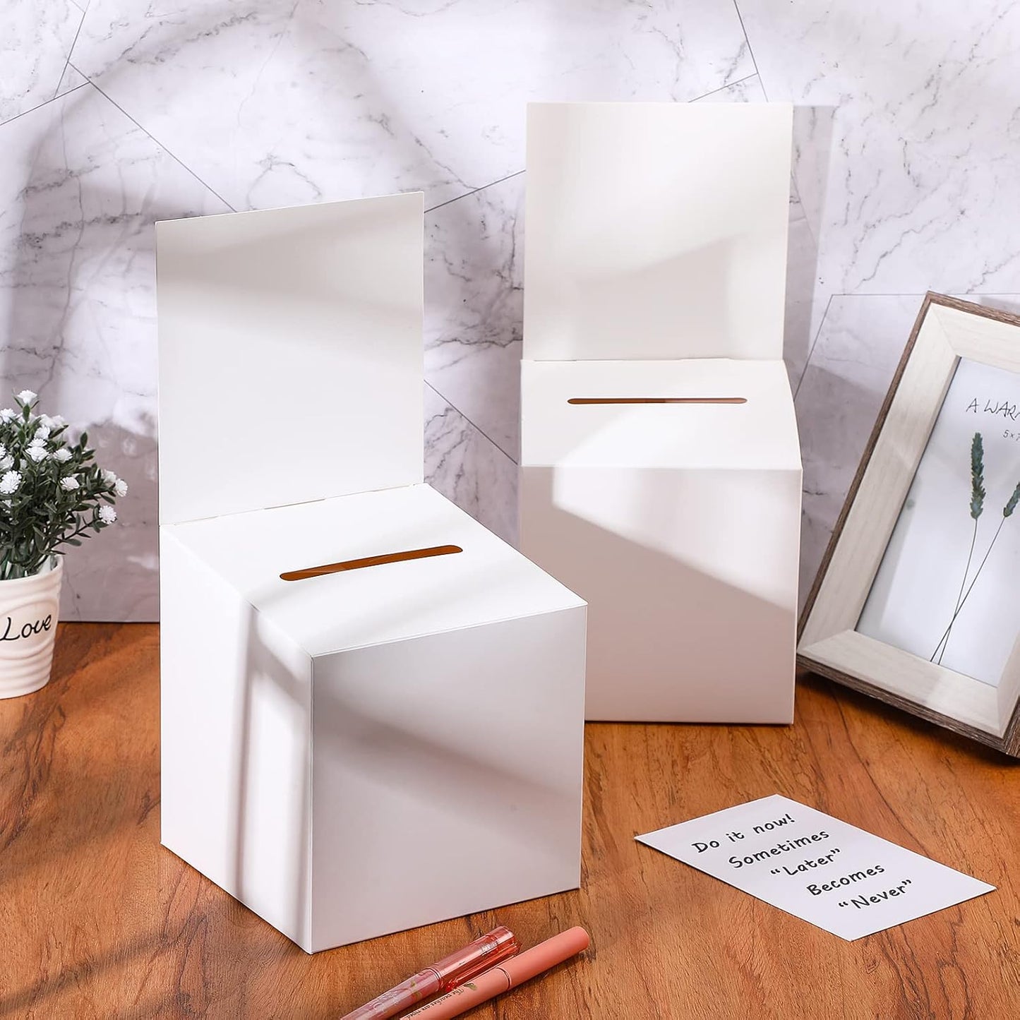 CHENGU 6 Pieces Raffle Ticket Box, 10 x 10 x 10 Inch Cardboard Box with Slot, Large Donation for Fundraising, Tip Jar, Suggestion for Collecting and Donation (White)