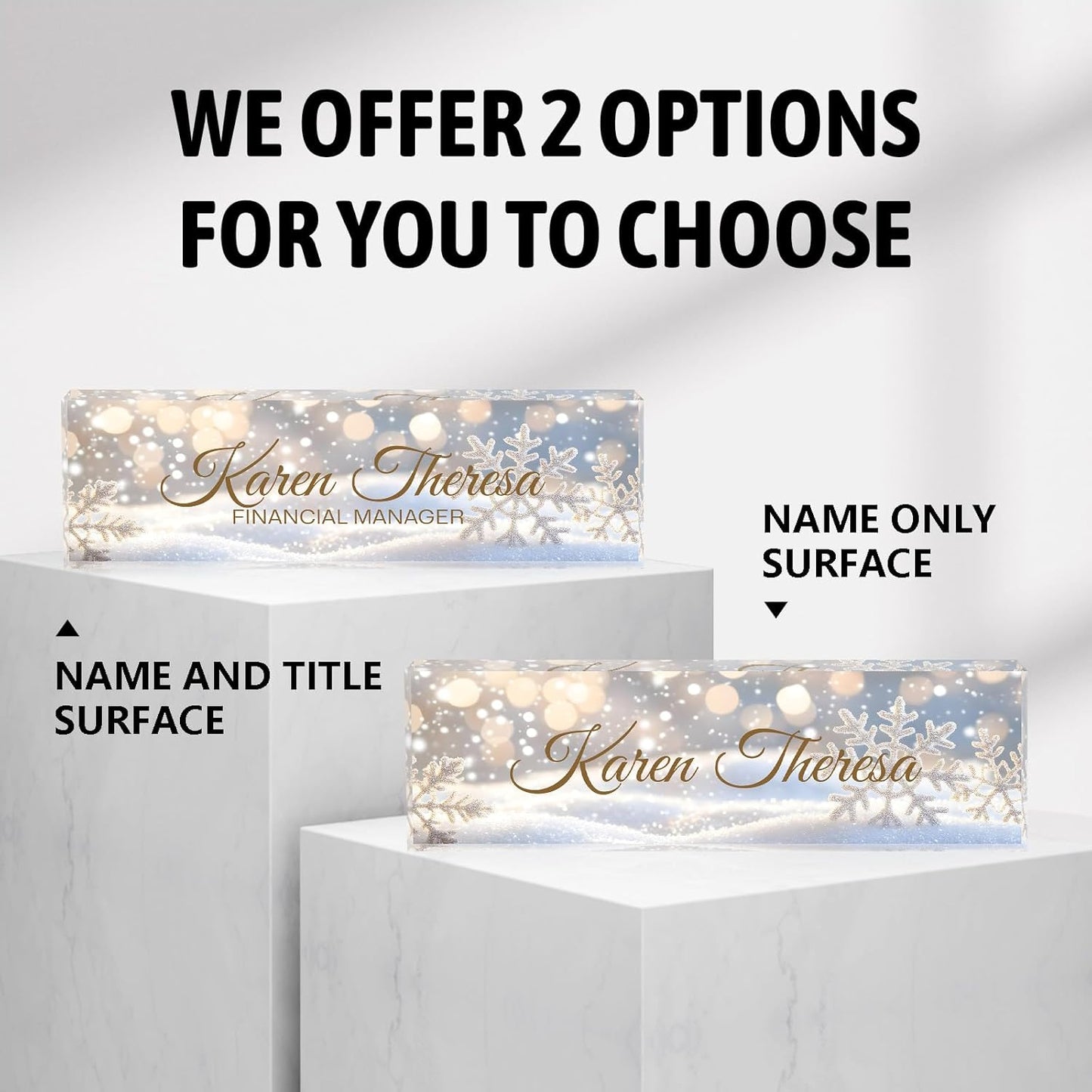 Custom Office Name Plate, Personalized Gifts for Women & Men, Appreciation Gifts for Employees, Office Desk Accessory (Shining Snowflake)