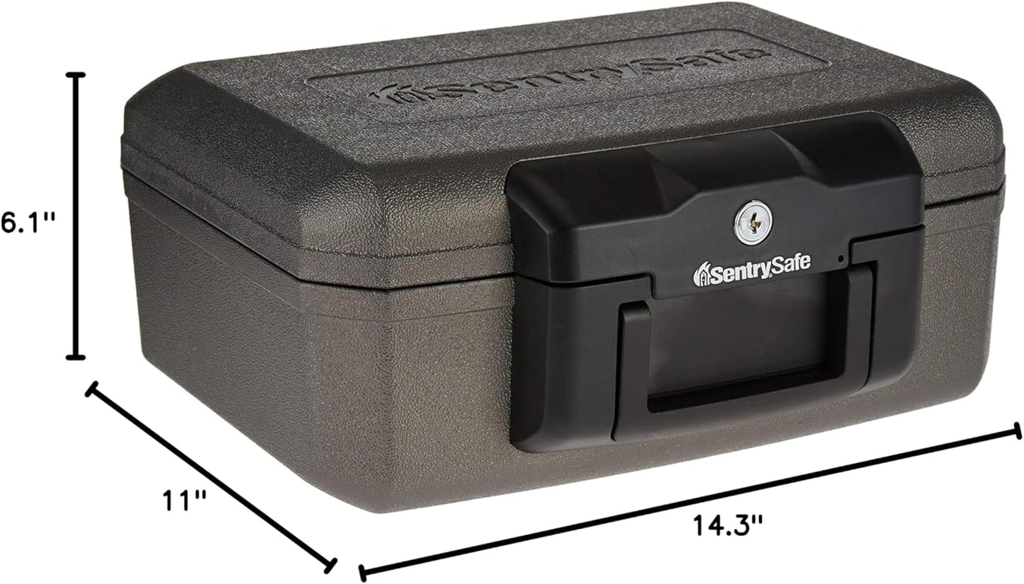 SentrySafe Fireproof Safe with Key Lock, Chest Lock Box for Home or Travel Secures Money, Documents, 0.18 Cubic Feet, 6.1 x 14.3 x 11.2 Inches, 1210