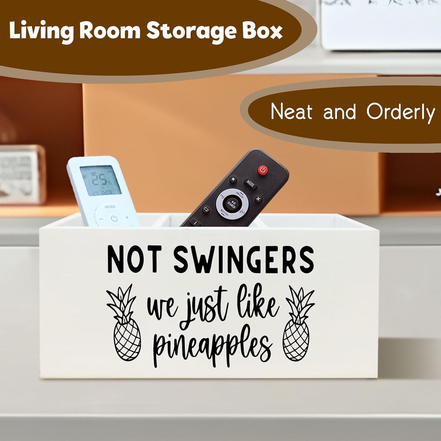 Funny Office Desk Pen Holder, Not Swingers We Just like Pineapples Decor for Home Humor Gifts, Funny Gifts for Women Men Wooden Pencil Holder Organizer for Desk Accessories