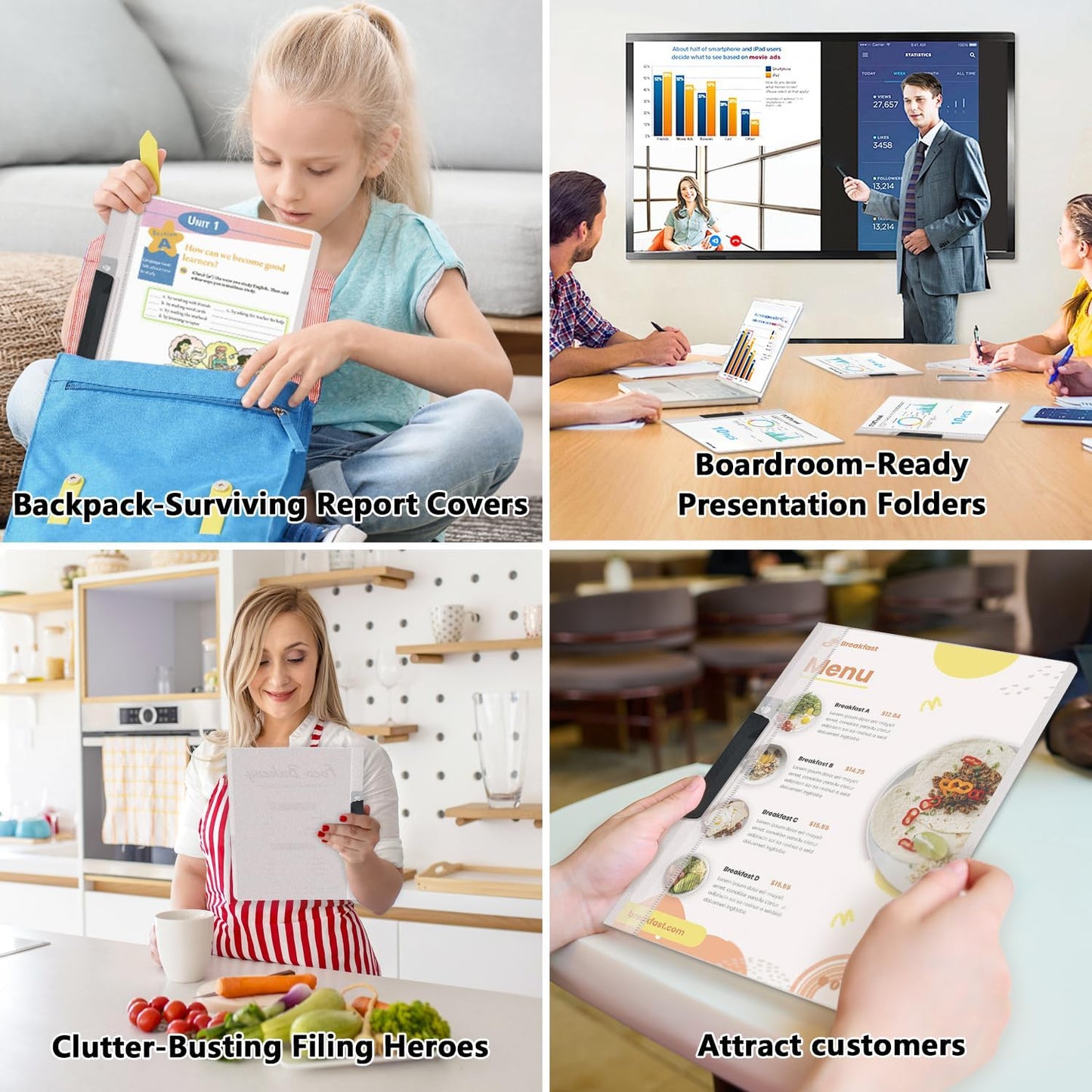 TOTiyea 10 Pack Clear Report Covers with Swing Clip, File Folder with Swing Clip, 30 Sheets Capacity, Slide Locking Report Covers, Letter Size, Clear