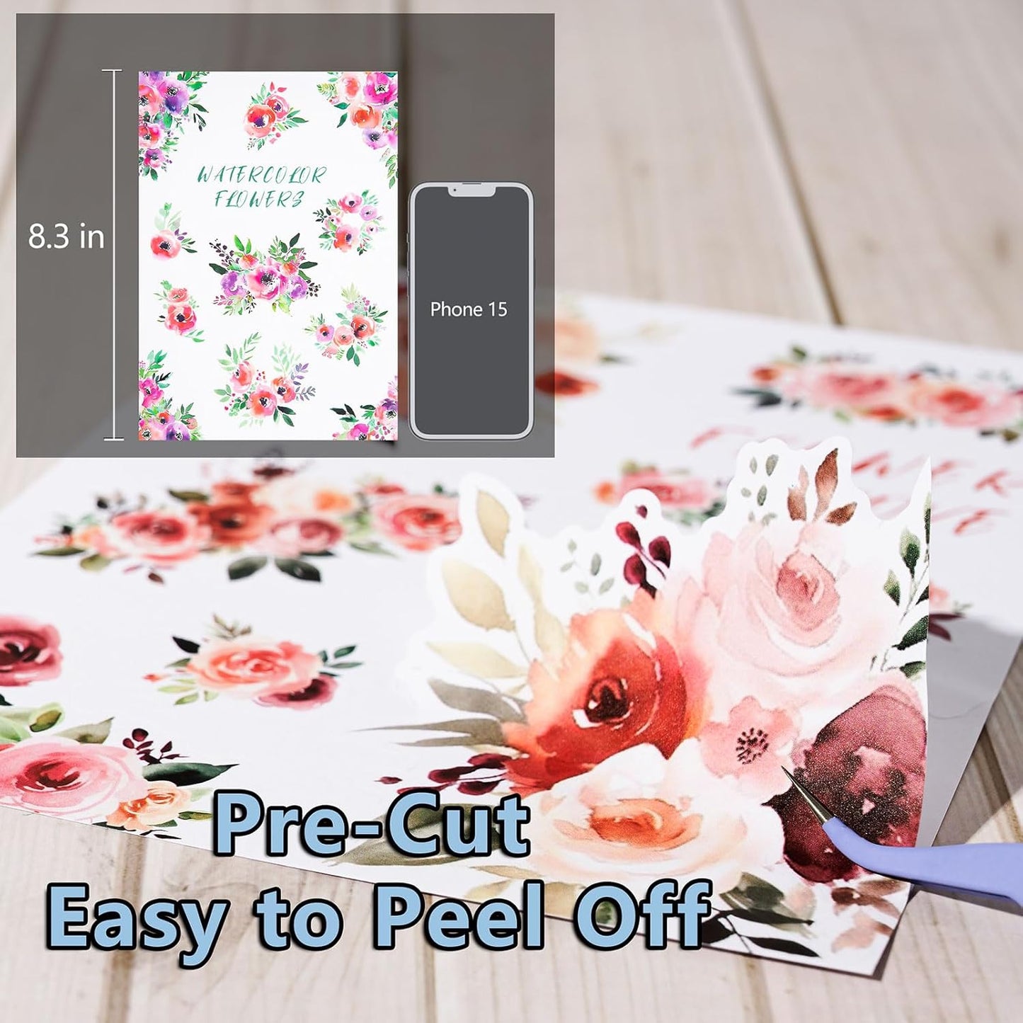 YagCu Vintage Watercolor Floral Sticker Book, Pre-Cut Stickers for Journaling, Assorted Washi Paper PET Materials, Junk Journal Supplies, Scrapbooking Crafts Arts