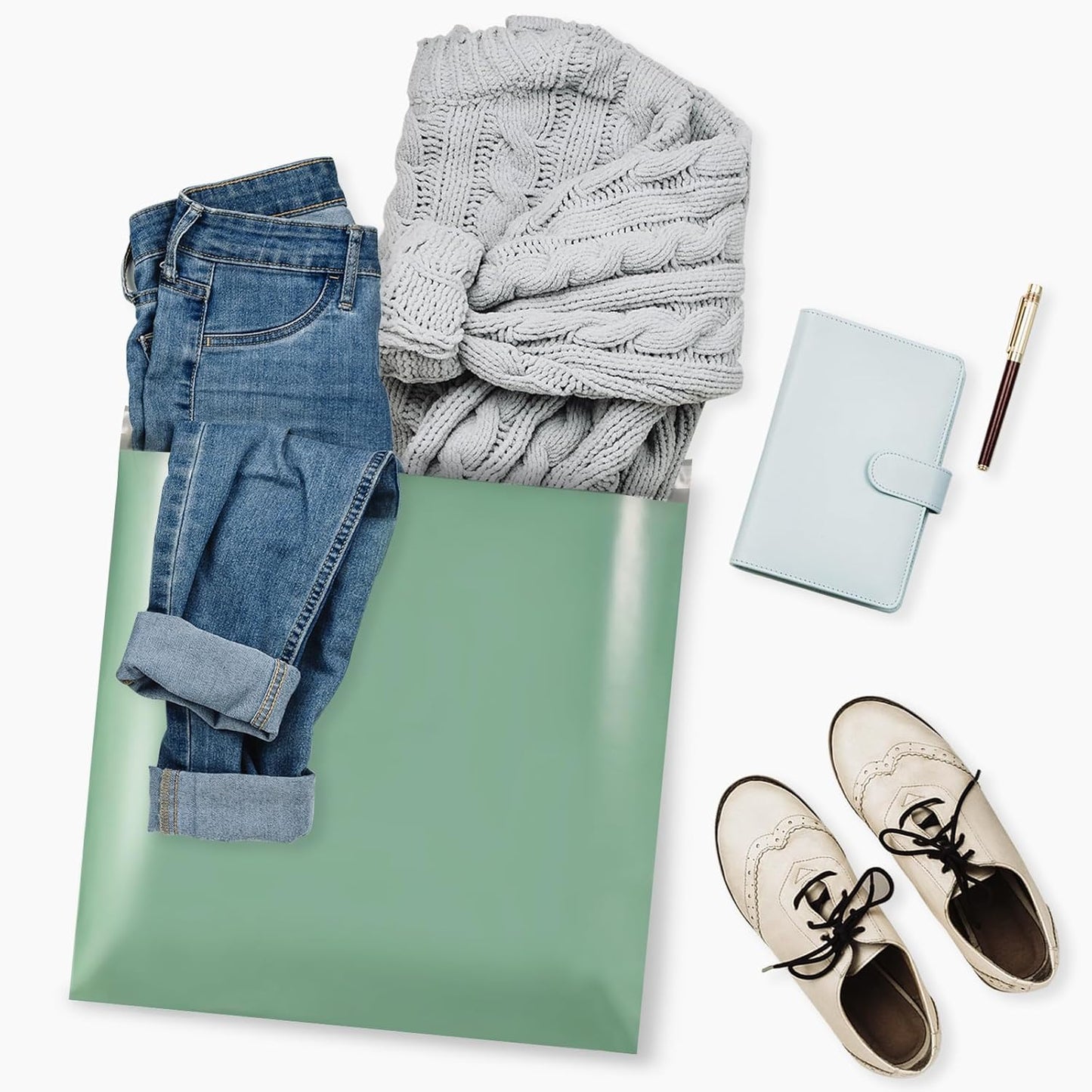 Metronic Large Poly Mailers 24x24 100 PCS, Strong Adhensive Shipping Bags for Clothing, Waterproof Shipping Envelopes for Small Business, Tear-resistant Mailers Poly Bags in Grayed Jade Green