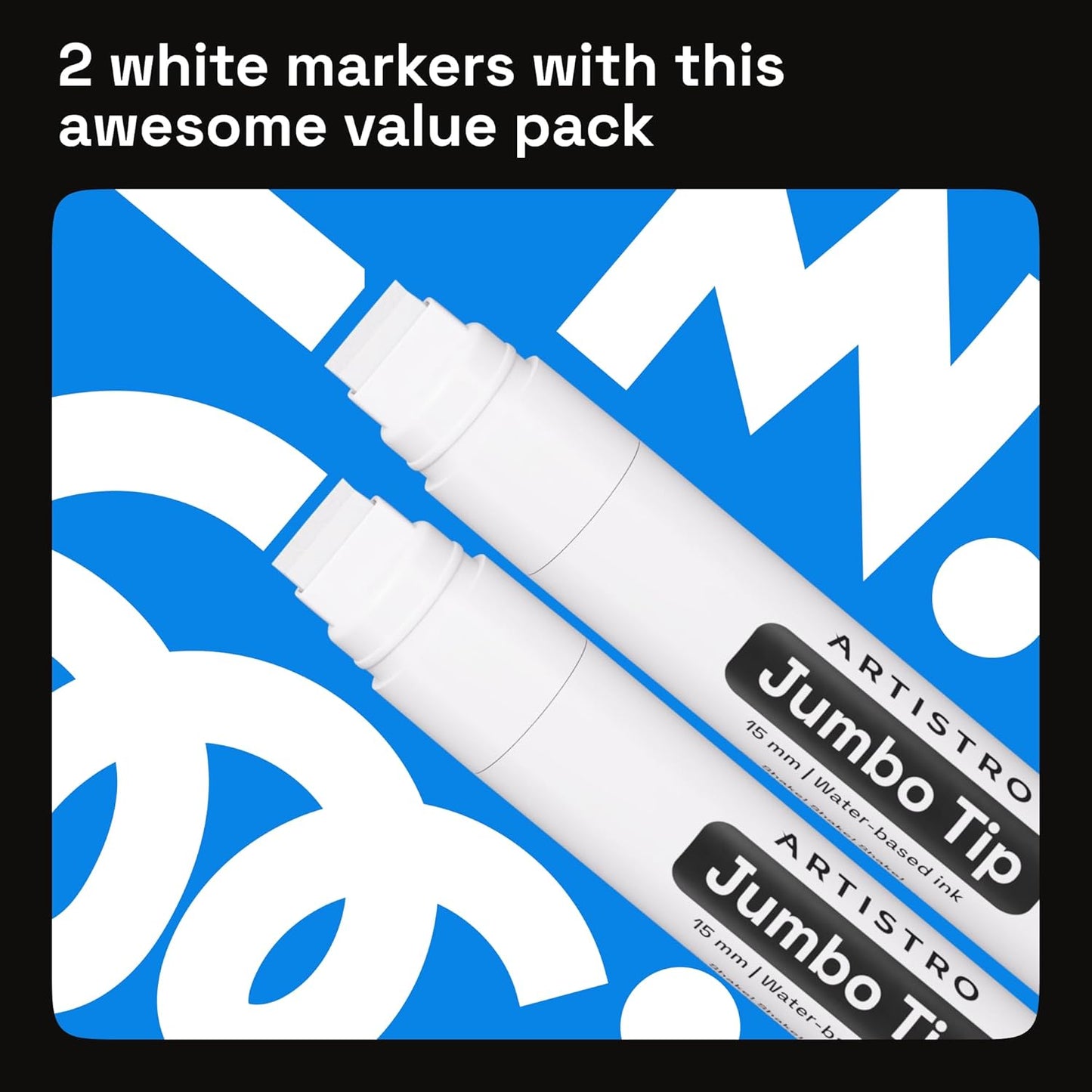 ARTISTRO 2 White Acrylic Paint Markers - 15mm Jumbo-Tip Paint Pens - Perfect for Crafting, Art Projects, & More