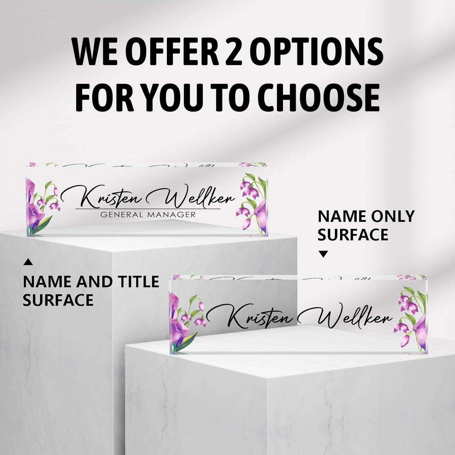 Custom Office Name Plate for Desk, Desk Name Plate Personalized, Personalized Gifts for Women, Appreciation Gifts for Employee Coworkers Boss Teacher, Office Accessories (Purple flower)