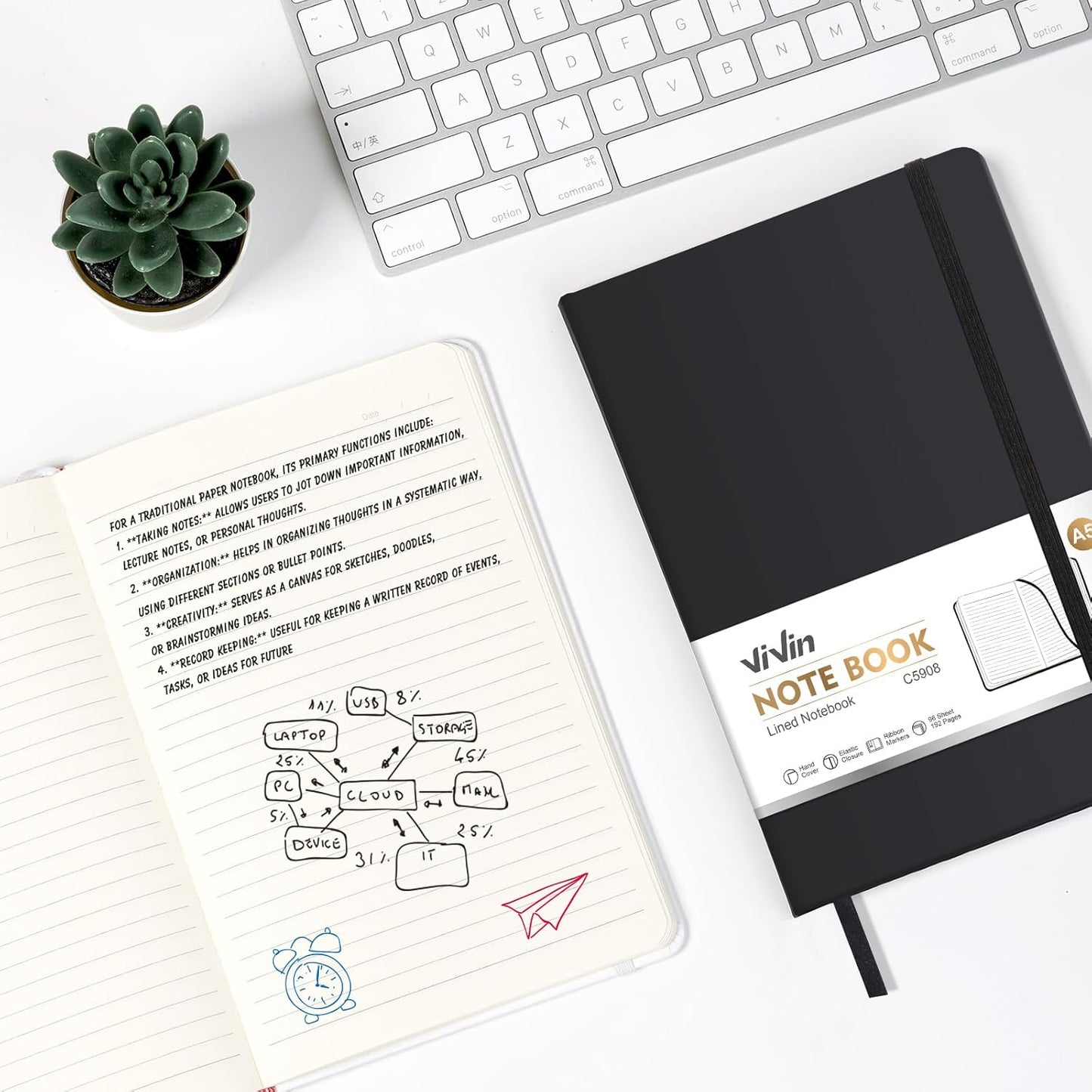 ViVin Lined Journal Notebooks for Work, 192 Pages, Medium 5.5 x 8.3 inch, College Ruled, A5 Hardcover Journaling Notebooks for Writing, 8 Pack Bulk