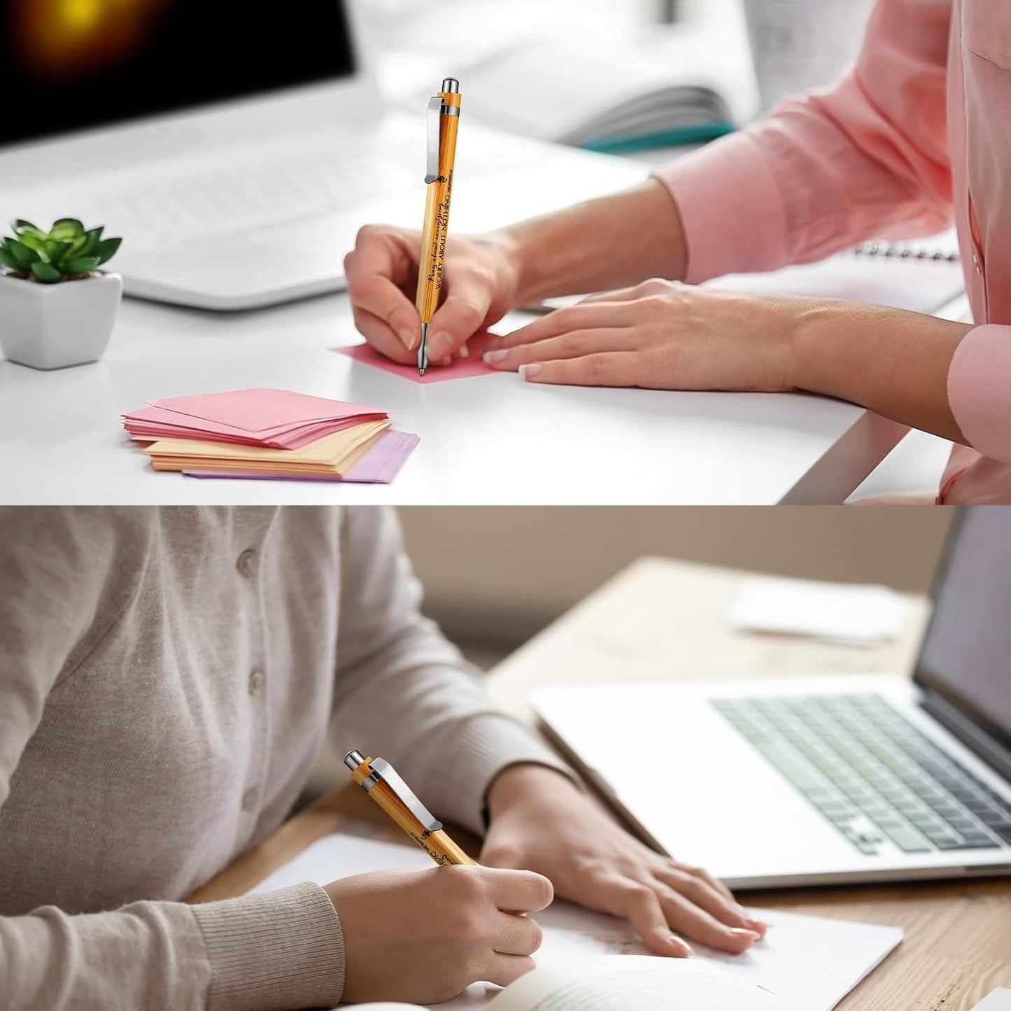 50 Pack Bible Verse Bamboo Retractable Ballpoint Pens Christian Inspirational Bible Verse Ballpoint with Black Ink Pen for Journal Writing Office Supplies Religious Gifts for Men Women(Classic Color)