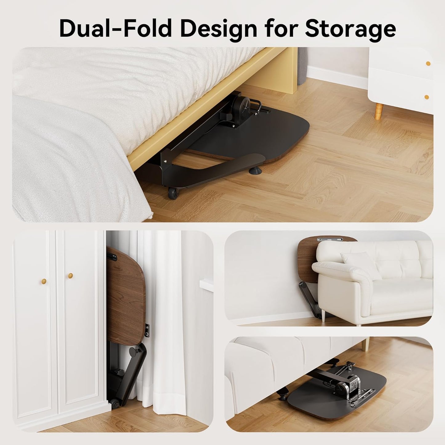 Folding Pneumatic Height Adjustable Mobile Standing Desk with 90° Tiltable Tabletop, 27.2x18.9 Inch Portable Laptop Desk with Wheels, Holds Up to 66.1lbs for Home Office, Black Walnut