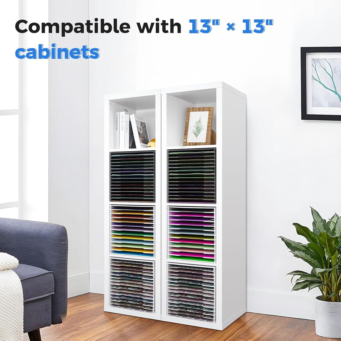 SANFURNEY Scrapbook Paper Organizer for Sizes 12" x 12", 15 Slots File Sorter Storage, Document Holder, Desktop Scrapbook Paper Organizer Rack - Black