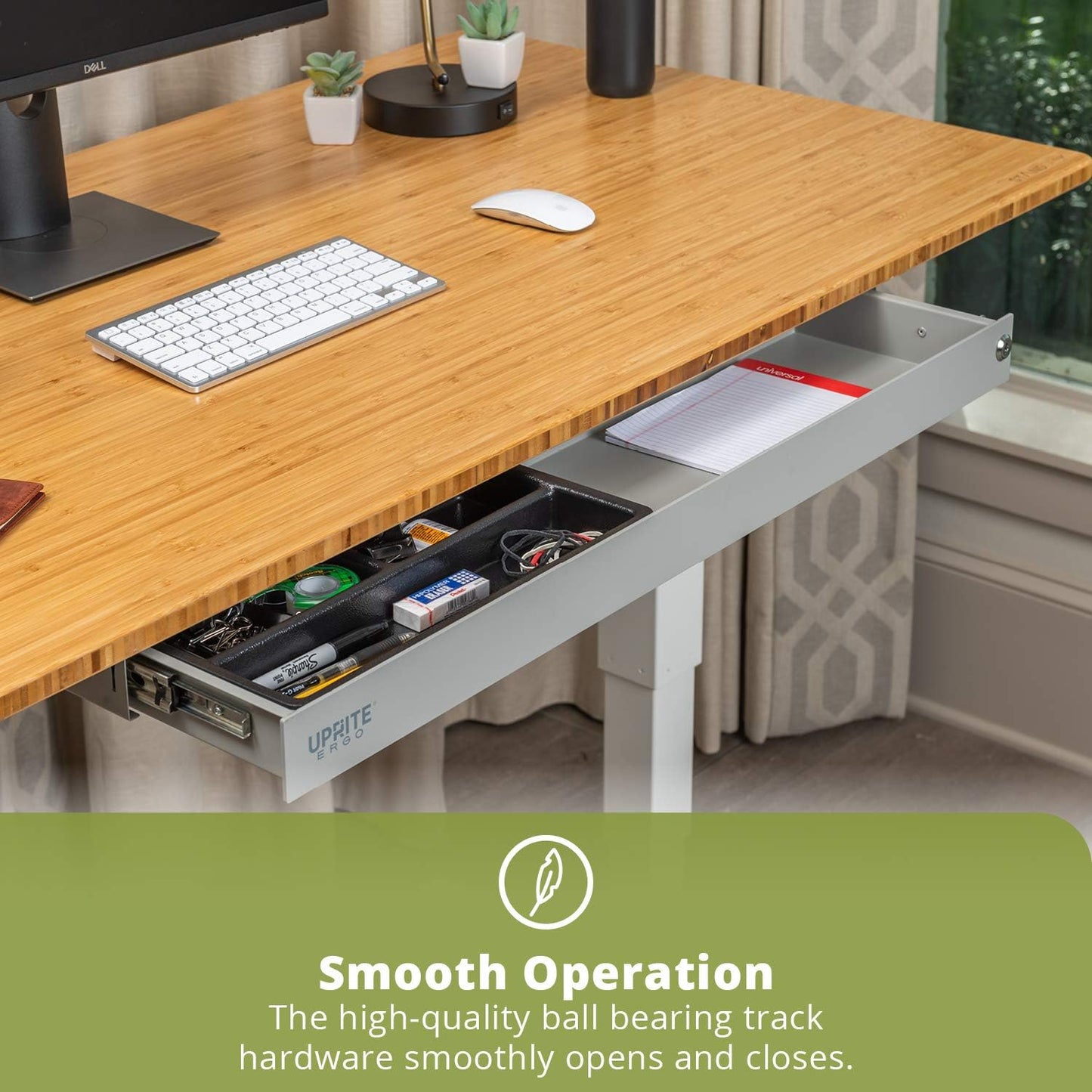 Perfect Posture Under Desk Storage Drawer with Lock — Slim Pen & Pencil Drawer for Regular & Sit-Stand Standing Desks, Gray (33” x 9.5”)