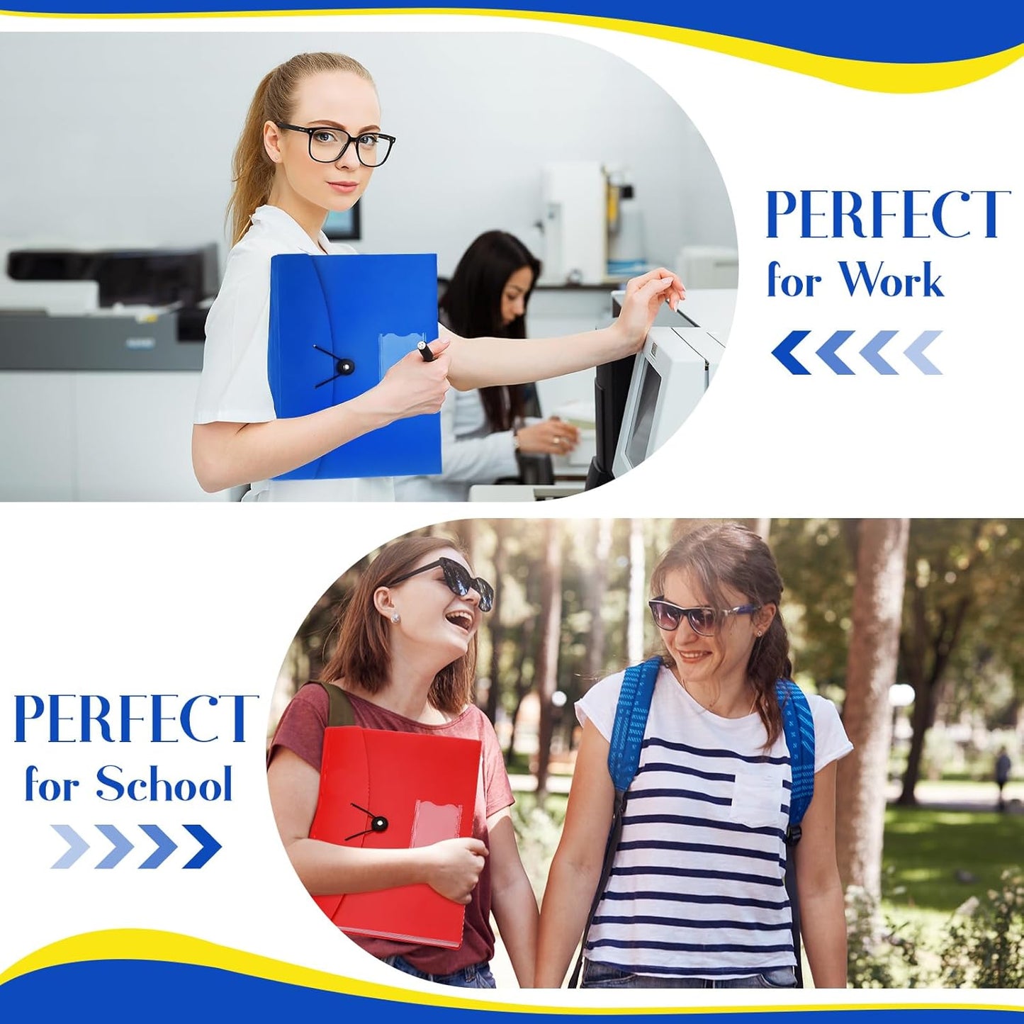 Glenmal 10 Pcs 7 Pocket File Folders File Organizer Expanding Folder with Labels Plastic Expandable Folder Pocket Folder A4 Letter Size Paper Organizer Folder for Office(Red, Black, Blue)