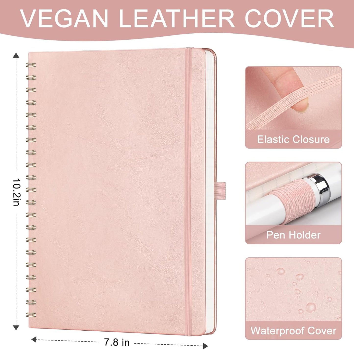 AHGXG Lined Spiral Journal Notebook, B5 Large Journals for Women Men, 140 Pages Hardcover Leather Notebook College Ruled, 100 GSM Paper, Notebooks for Work School Note Taking, 7.6" x 10", Rose Gold