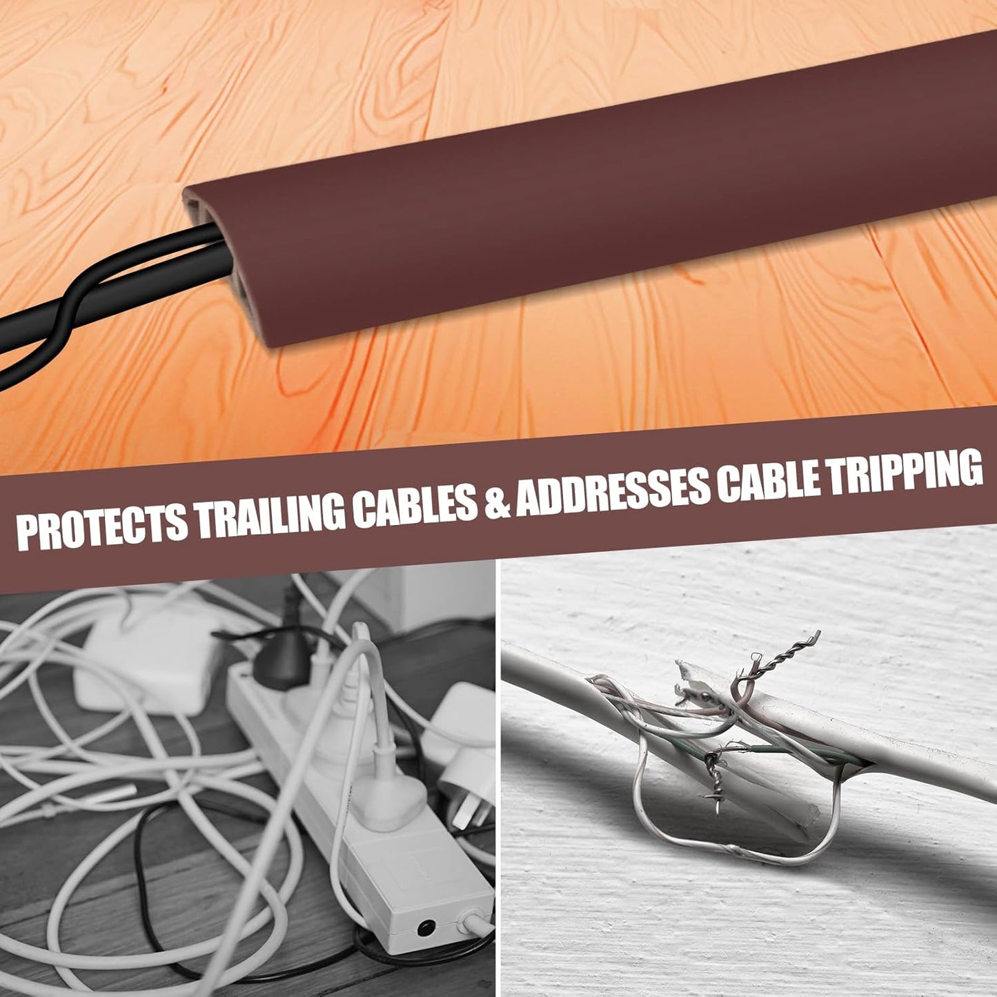 Floor Cord Cover Self Adhesive Cord Hider,10FT Cable Management, Extension Strip Protector for Wires, Prevent Cable Trips for Offices, Gyms, Exhibitions Cavity:0.47"(W) x 0.35"(H) Coffee